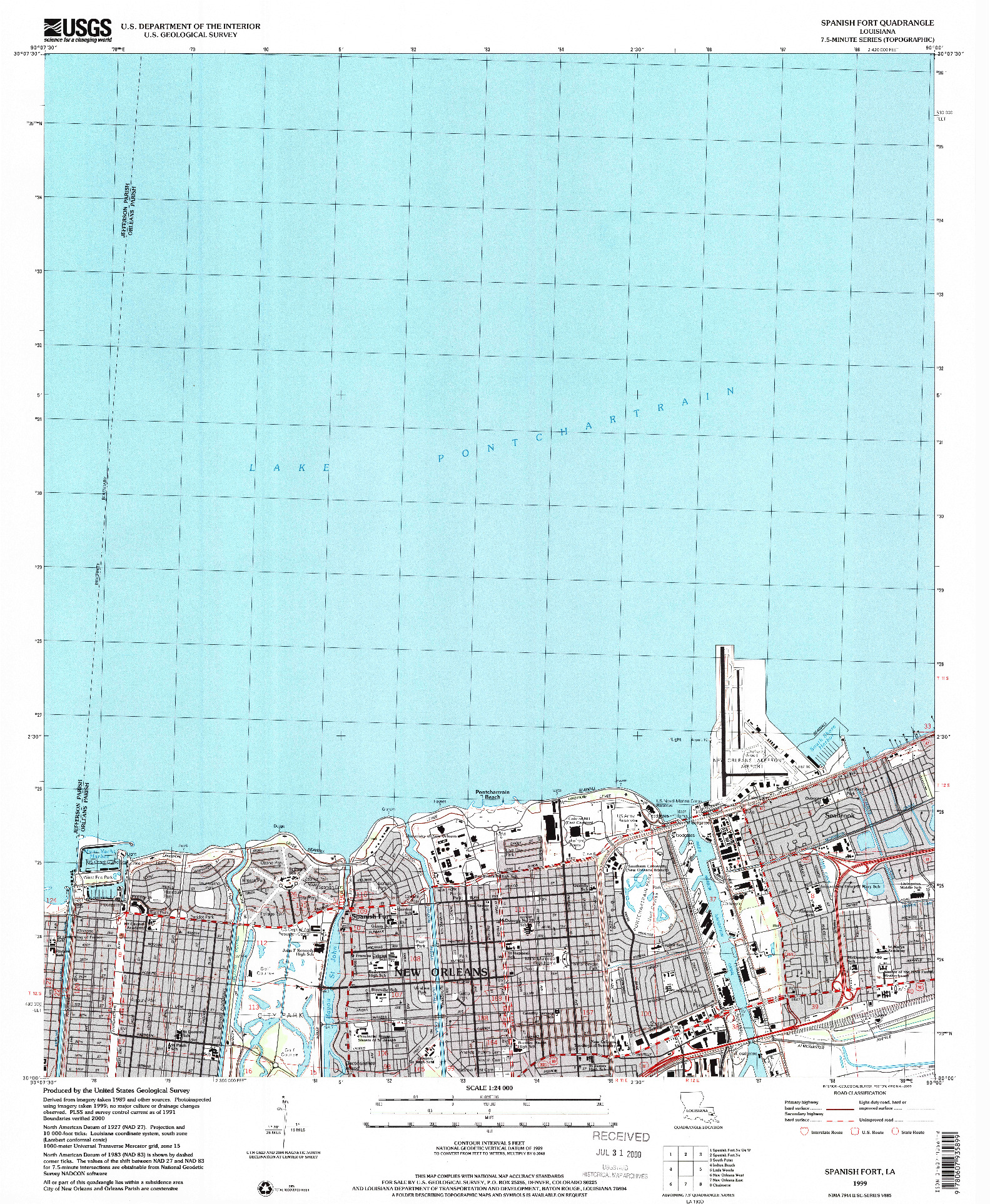 USGS 1:24000-SCALE QUADRANGLE FOR SPANISH FORT, LA 1999