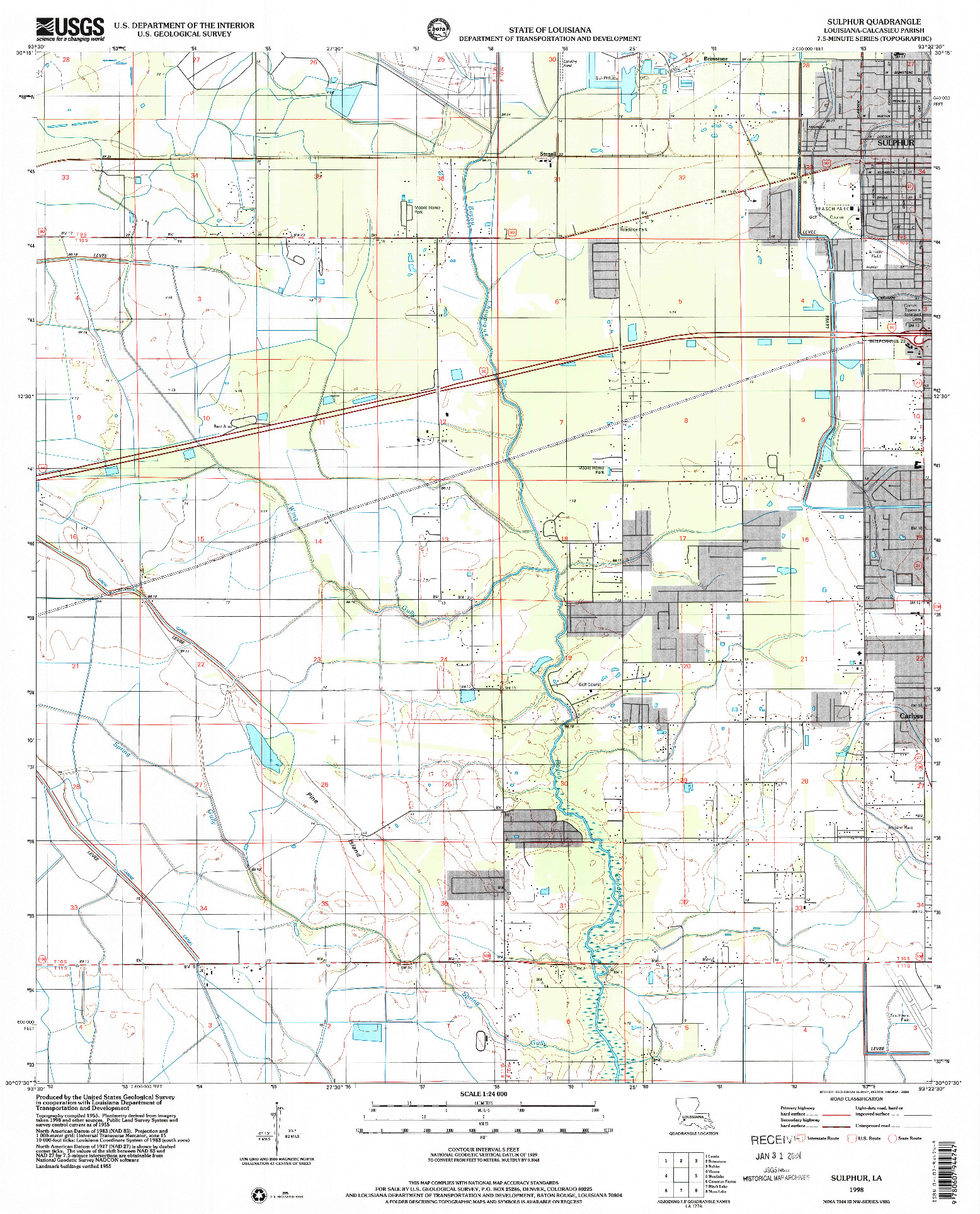 USGS 1:24000-SCALE QUADRANGLE FOR SULPHUR, LA 1998