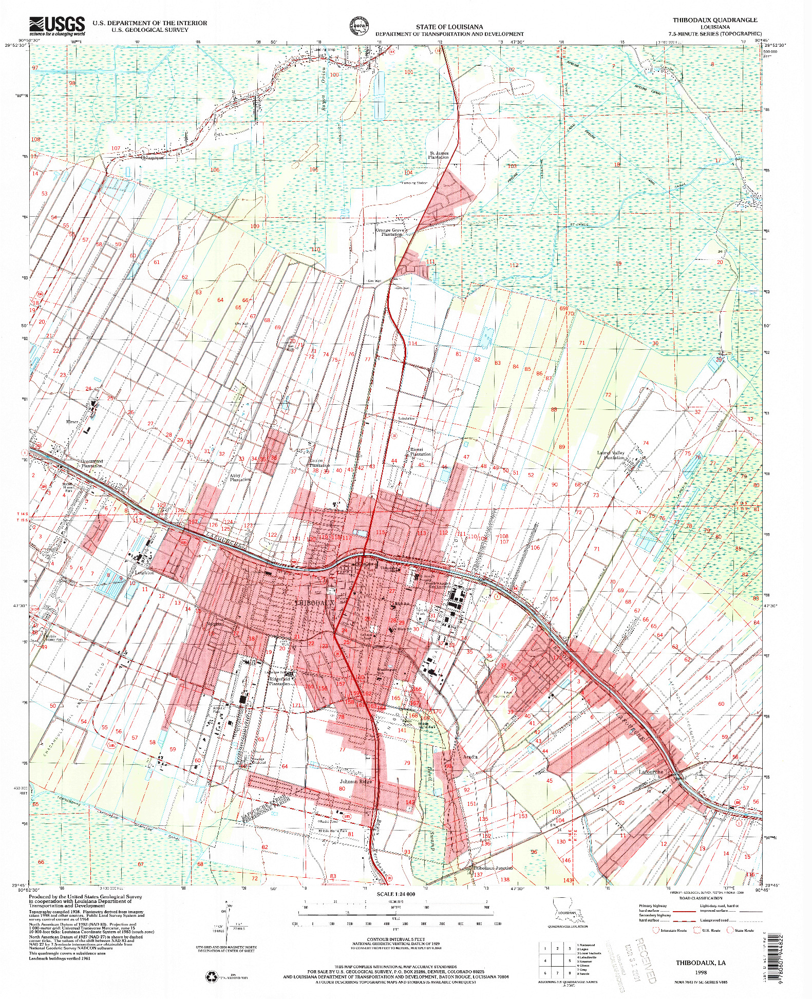 USGS 1:24000-SCALE QUADRANGLE FOR THIBODAUX, LA 1998