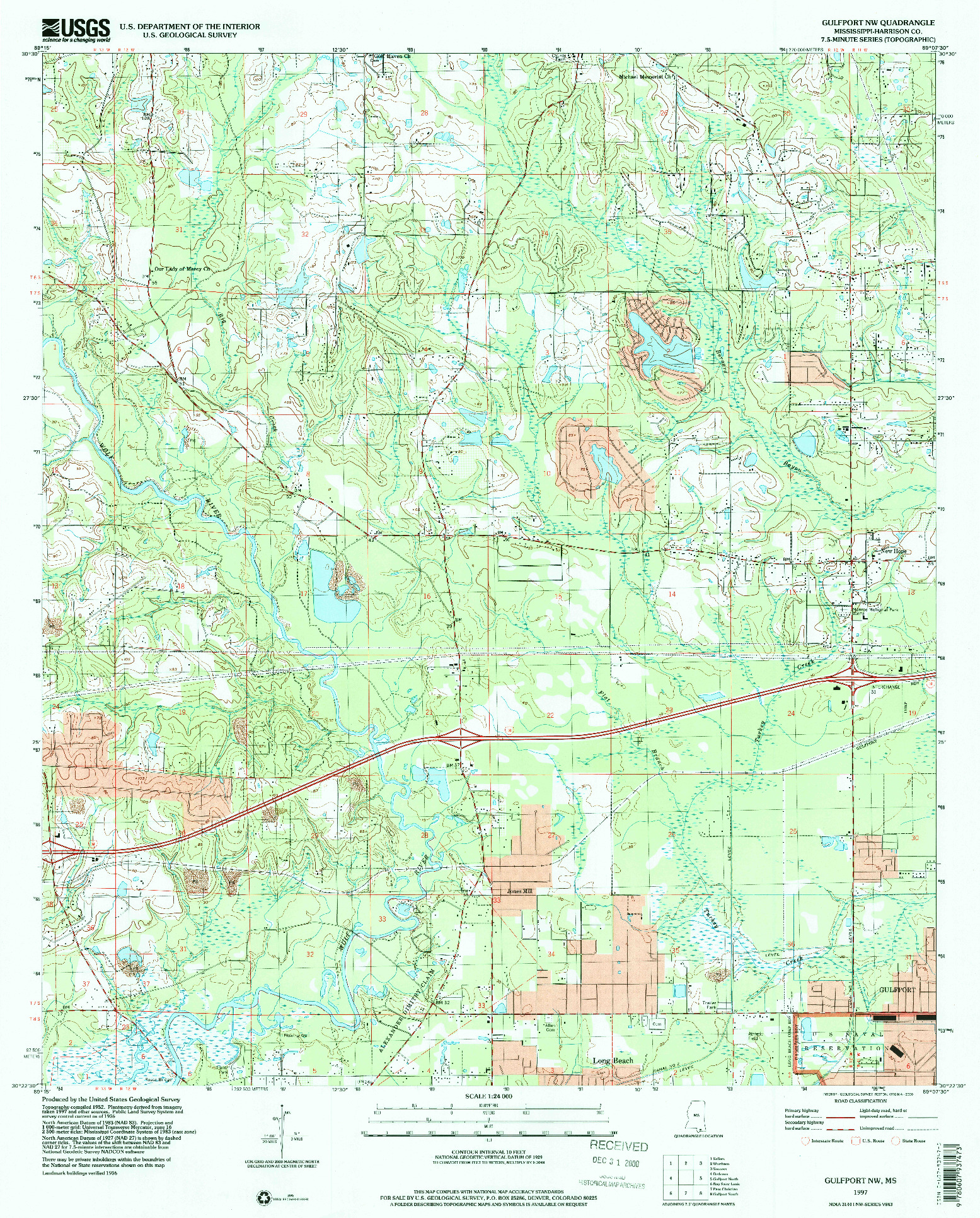 USGS 1:24000-SCALE QUADRANGLE FOR GULFPORT NW, MS 1997