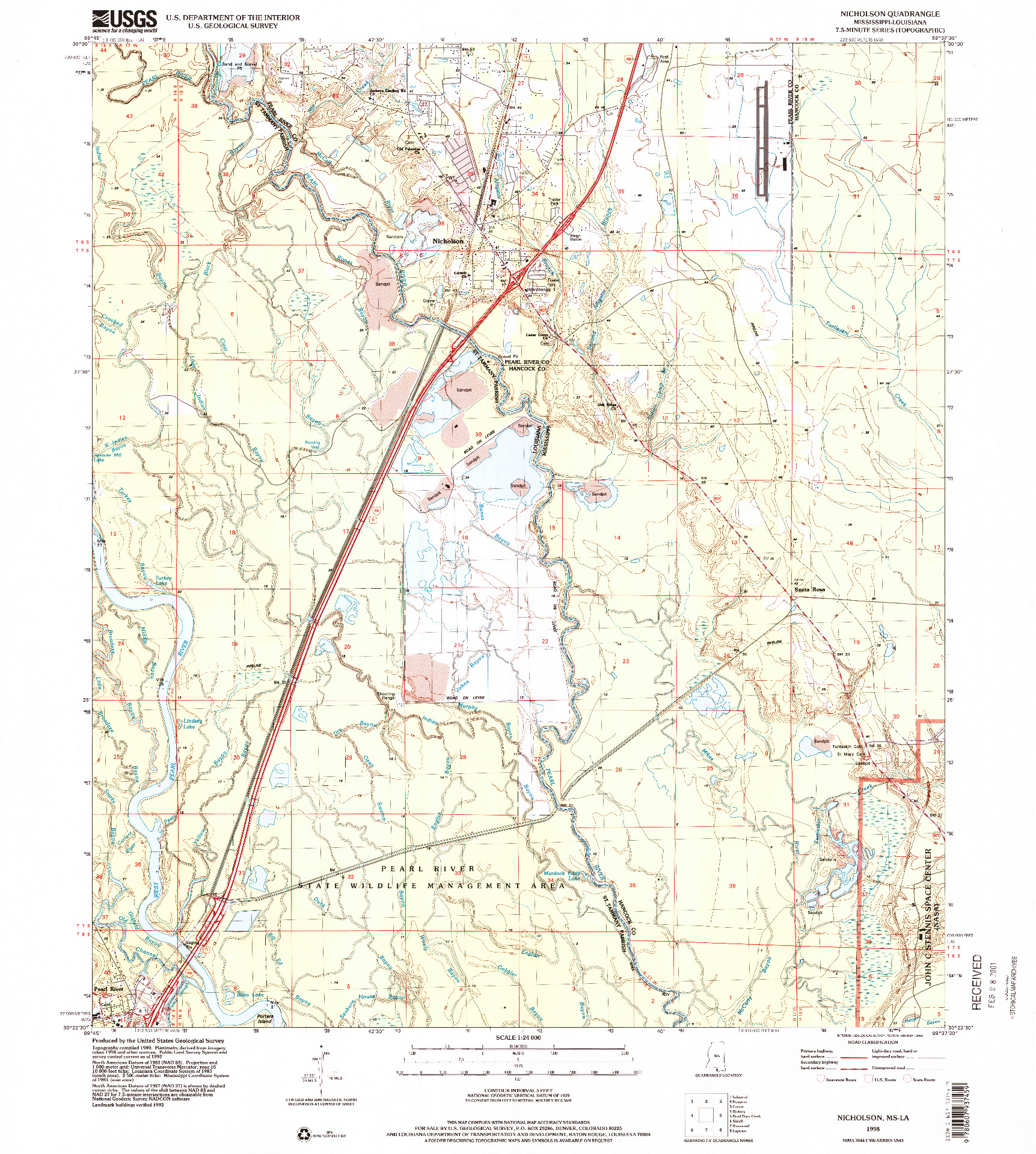 USGS 1:24000-SCALE QUADRANGLE FOR NICHOLSON, MS 1998