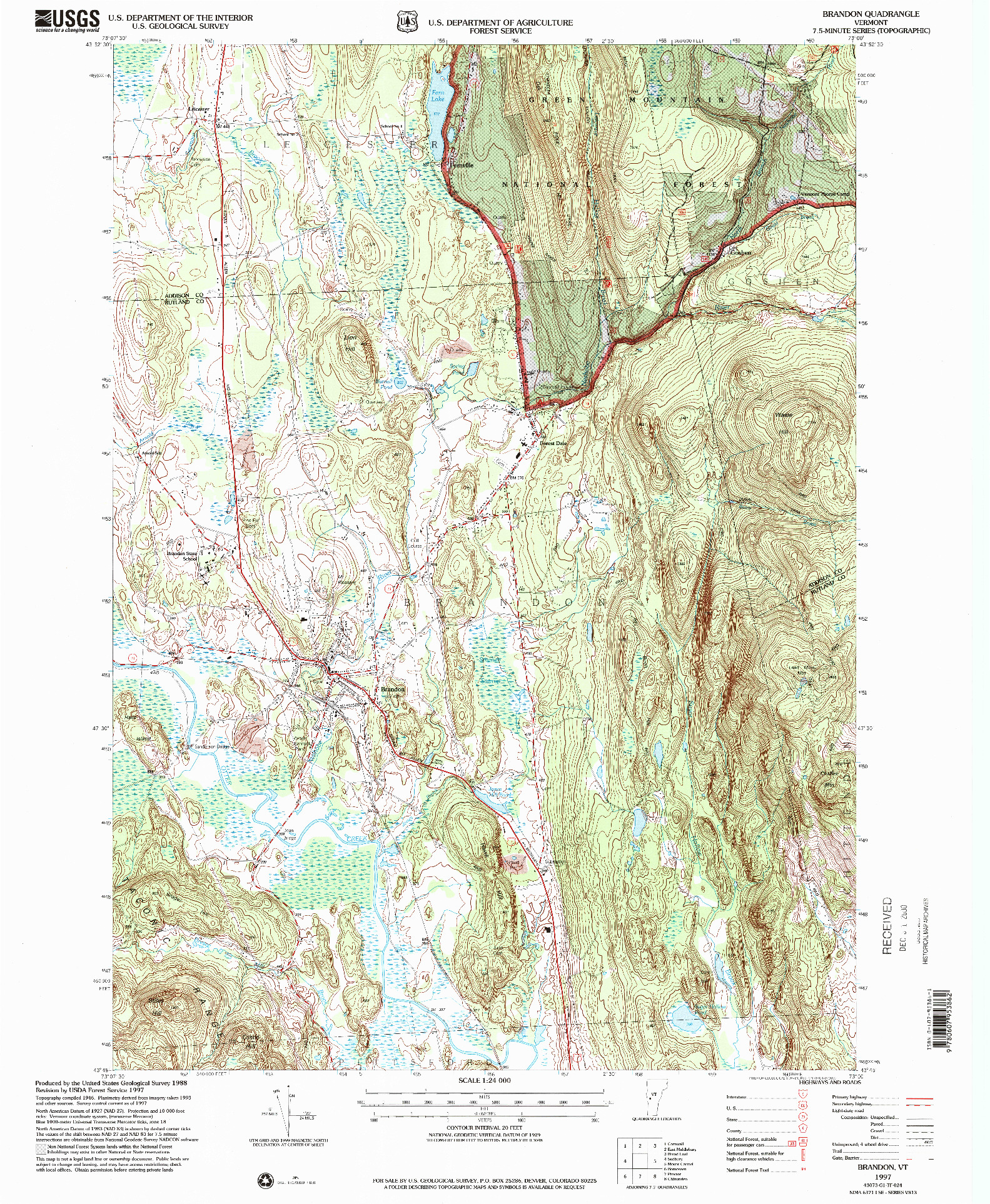USGS 1:24000-SCALE QUADRANGLE FOR BRANDON, VT 1997