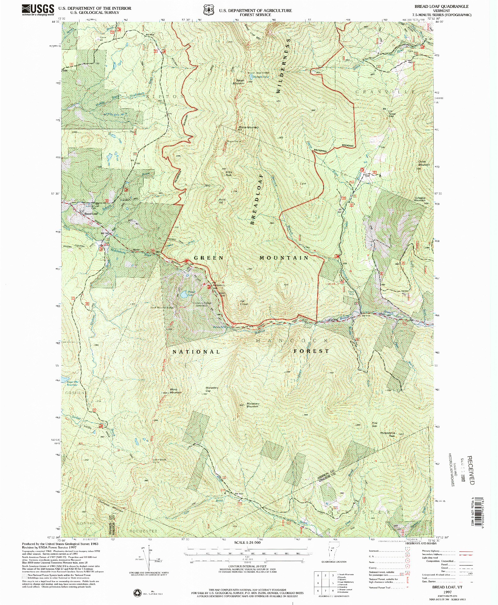 USGS 1:24000-SCALE QUADRANGLE FOR BREAD LOAF, VT 1997