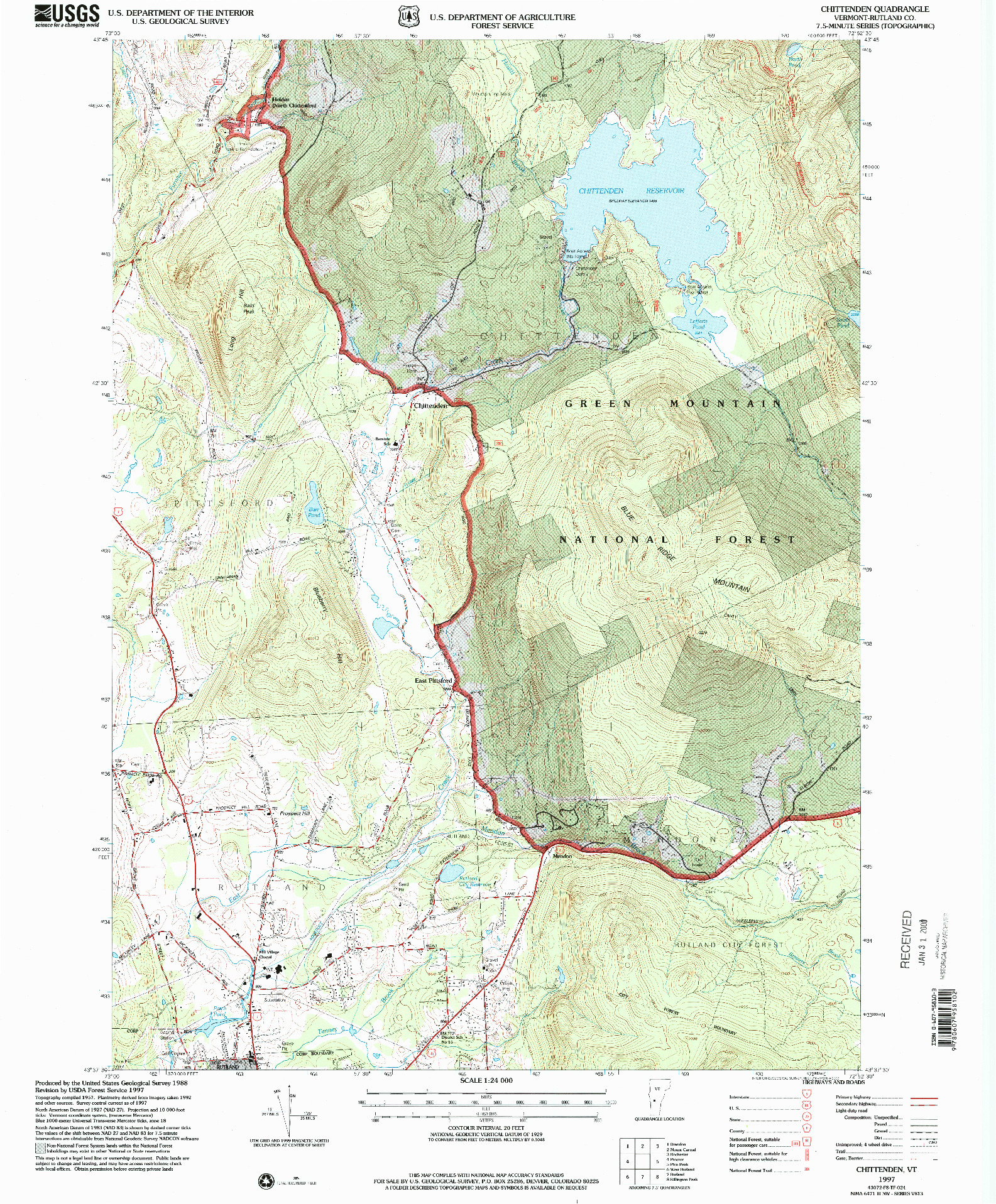 USGS 1:24000-SCALE QUADRANGLE FOR CHITTENDEN, VT 1997