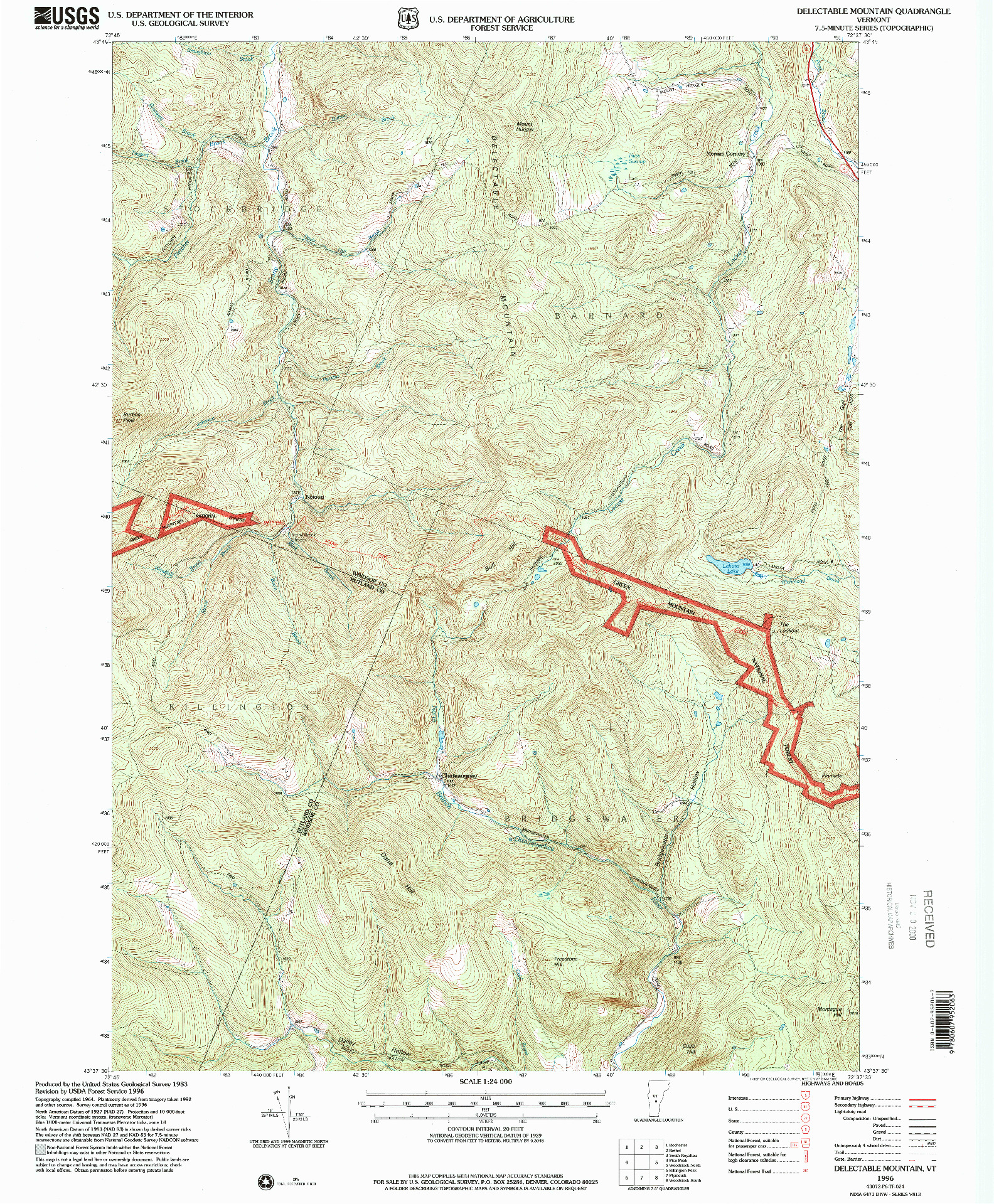 USGS 1:24000-SCALE QUADRANGLE FOR DELECTABLE MOUNTAIN, VT 1996