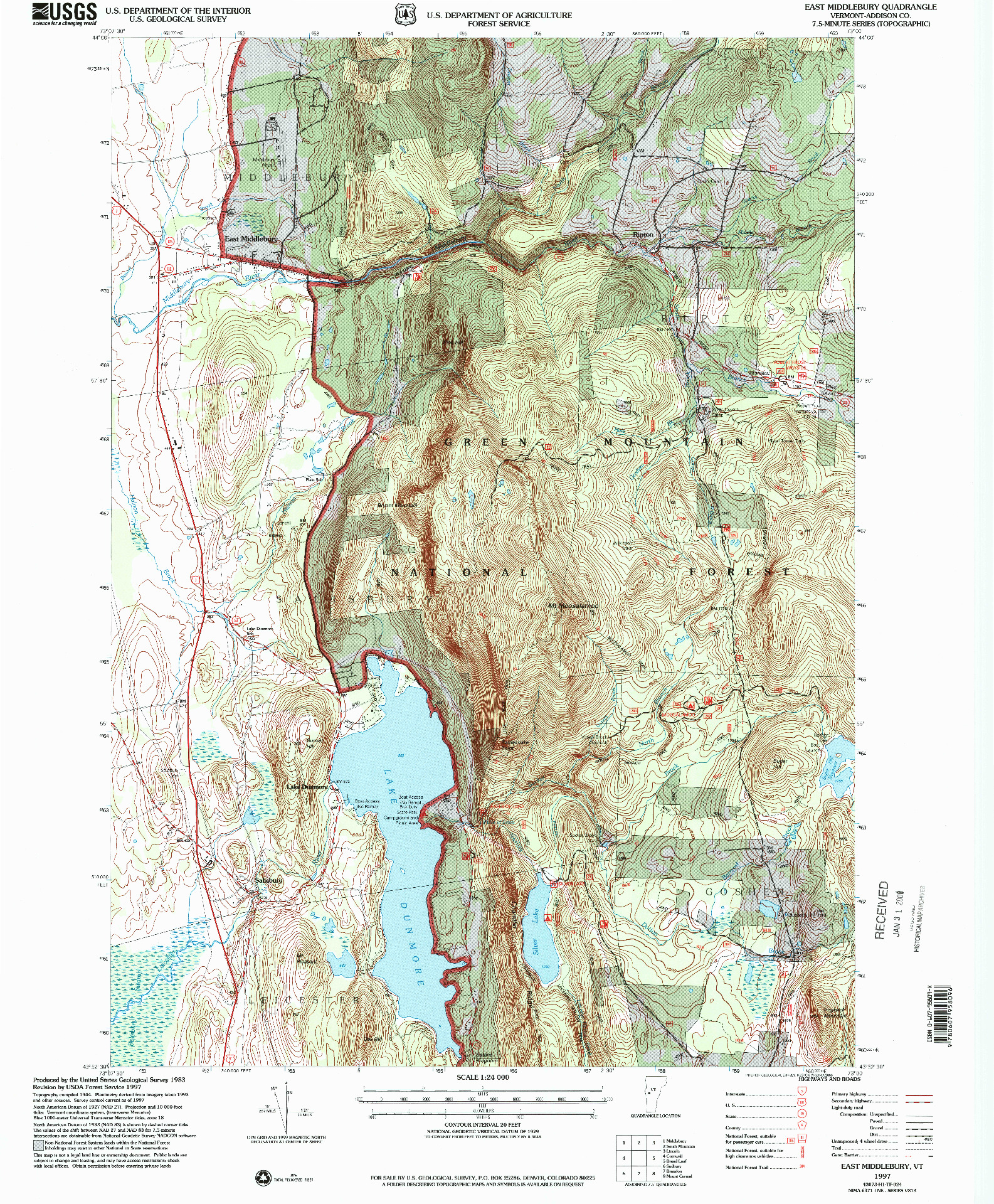 USGS 1:24000-SCALE QUADRANGLE FOR EAST MIDDLEBURY, VT 1997