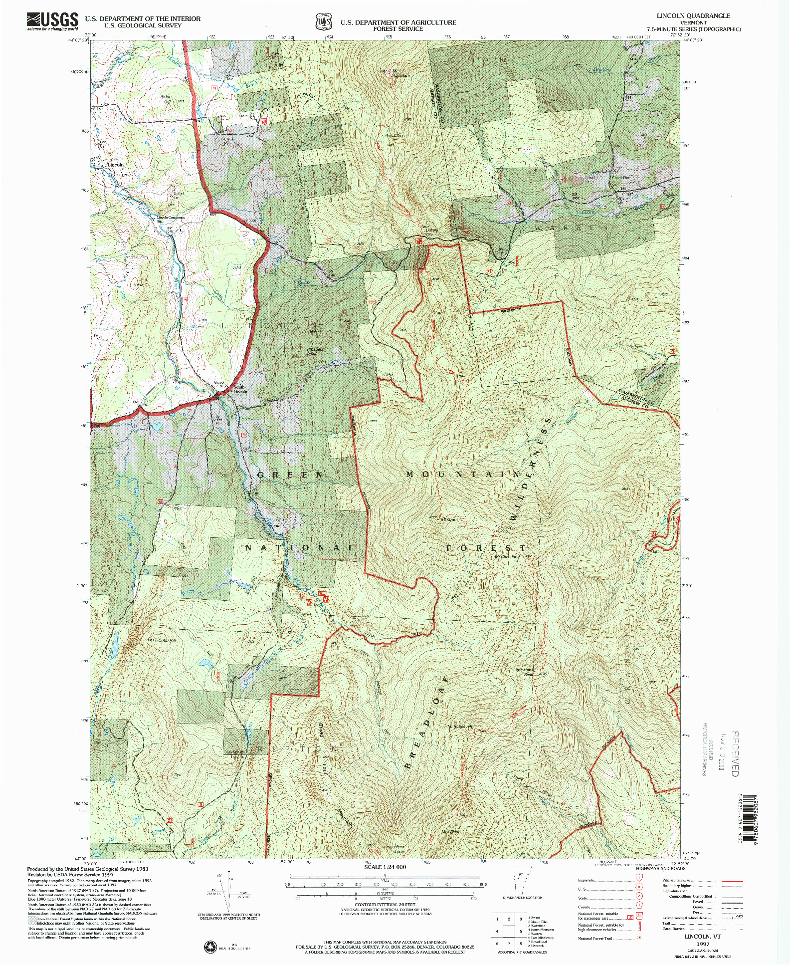 USGS 1:24000-SCALE QUADRANGLE FOR LINCOLN, VT 1997
