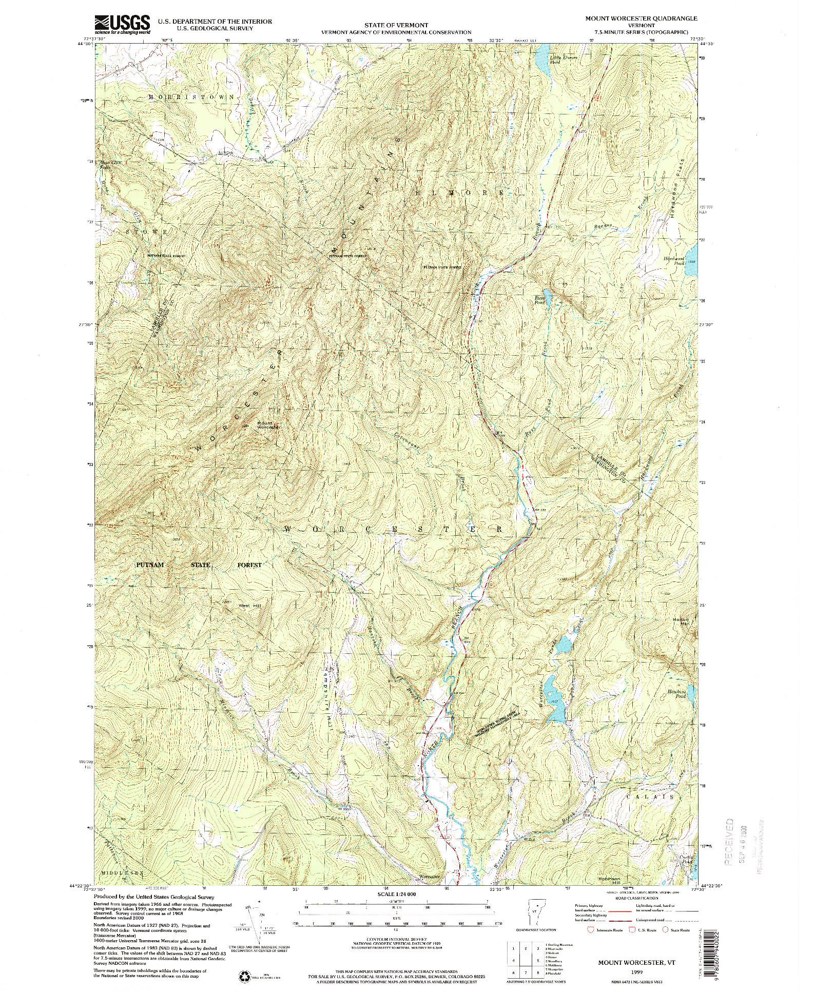 USGS 1:24000-SCALE QUADRANGLE FOR MOUNT WORCESTER, VT 1999