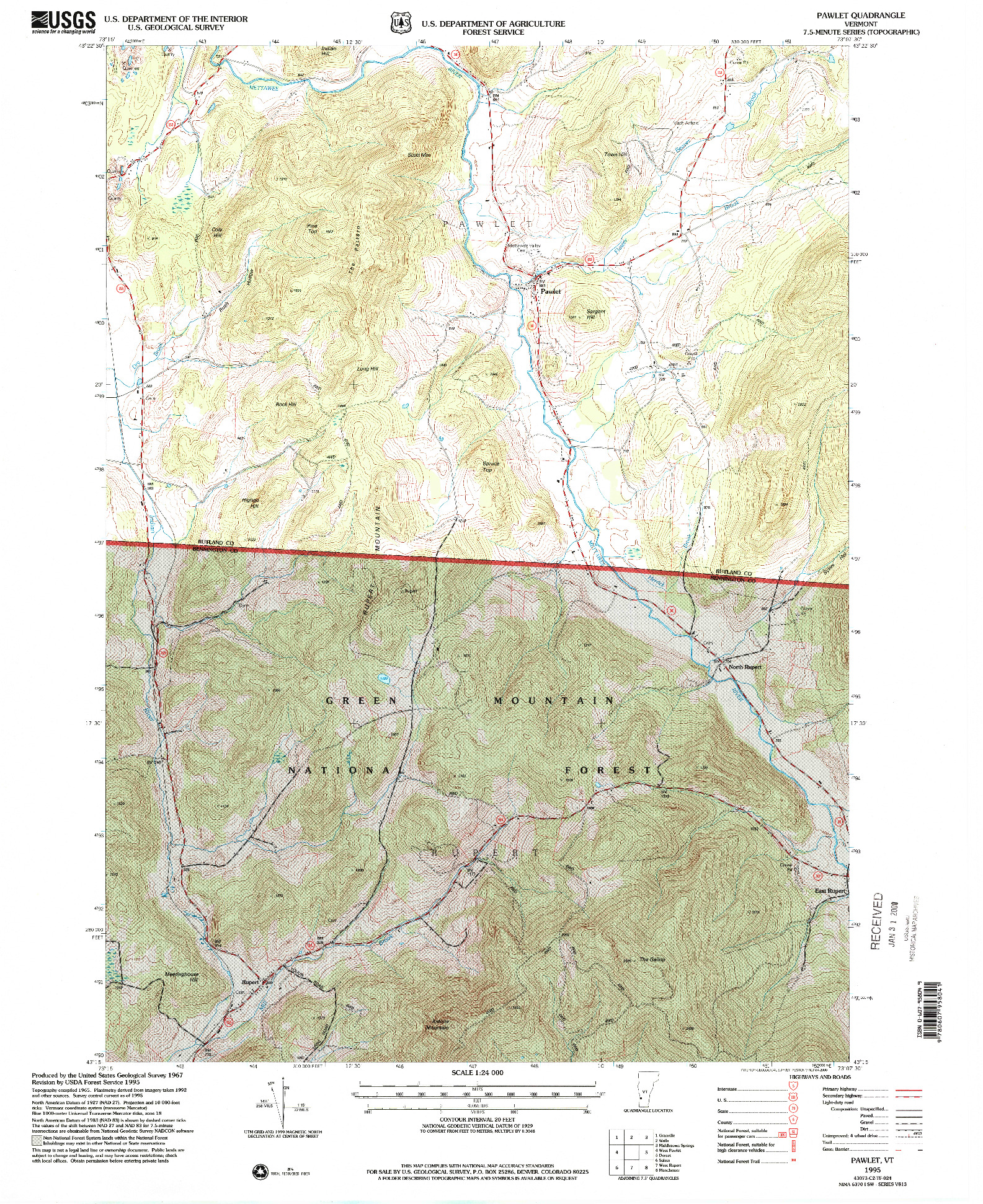 USGS 1:24000-SCALE QUADRANGLE FOR PAWLET, VT 1995
