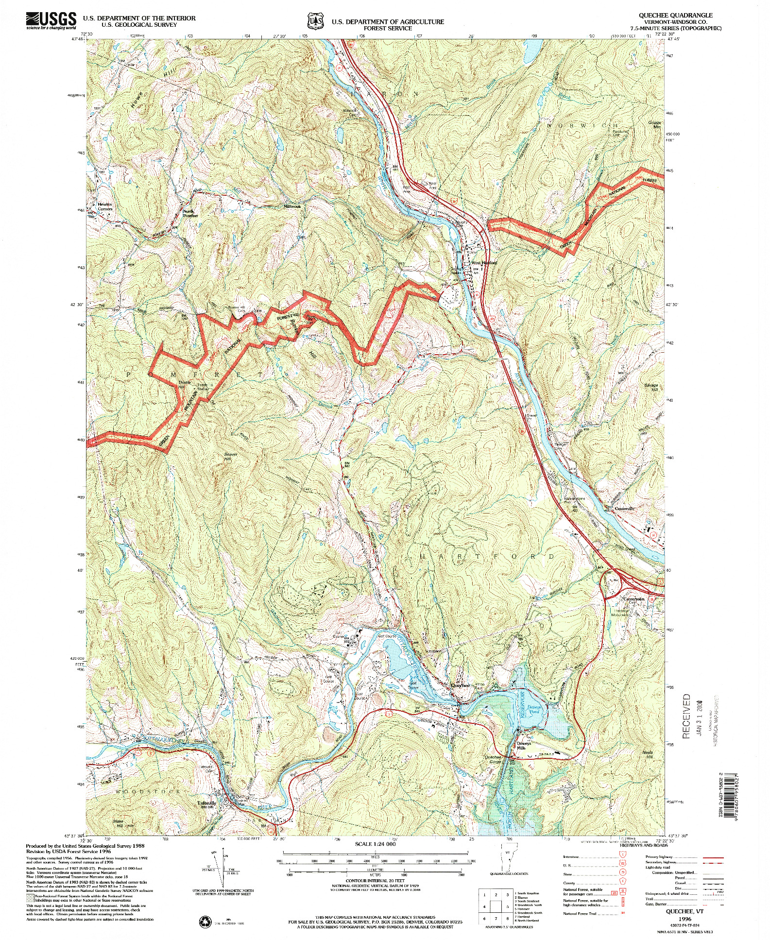 USGS 1:24000-SCALE QUADRANGLE FOR QUECHEE, VT 1996
