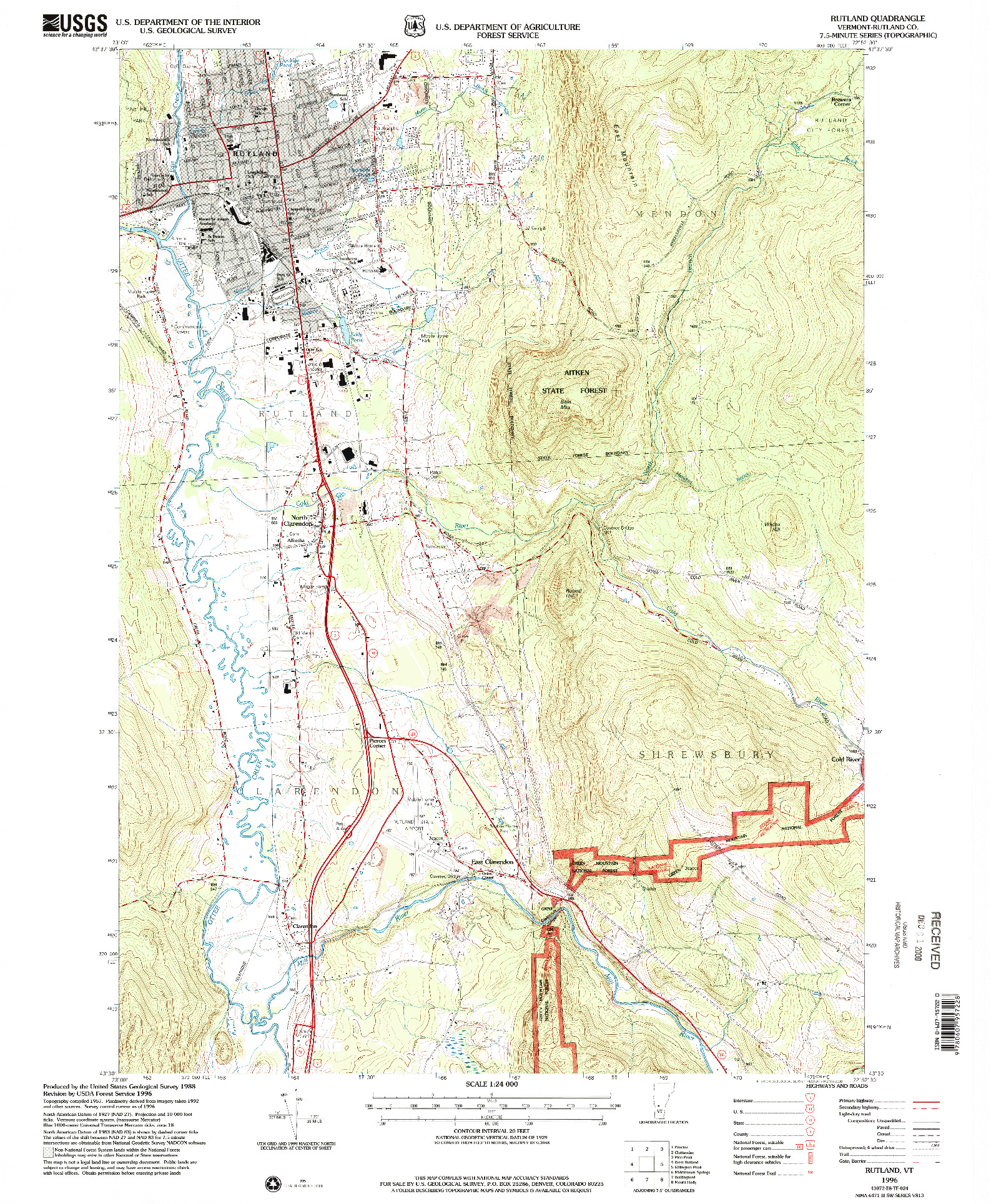 USGS 1:24000-SCALE QUADRANGLE FOR RUTLAND, VT 1996