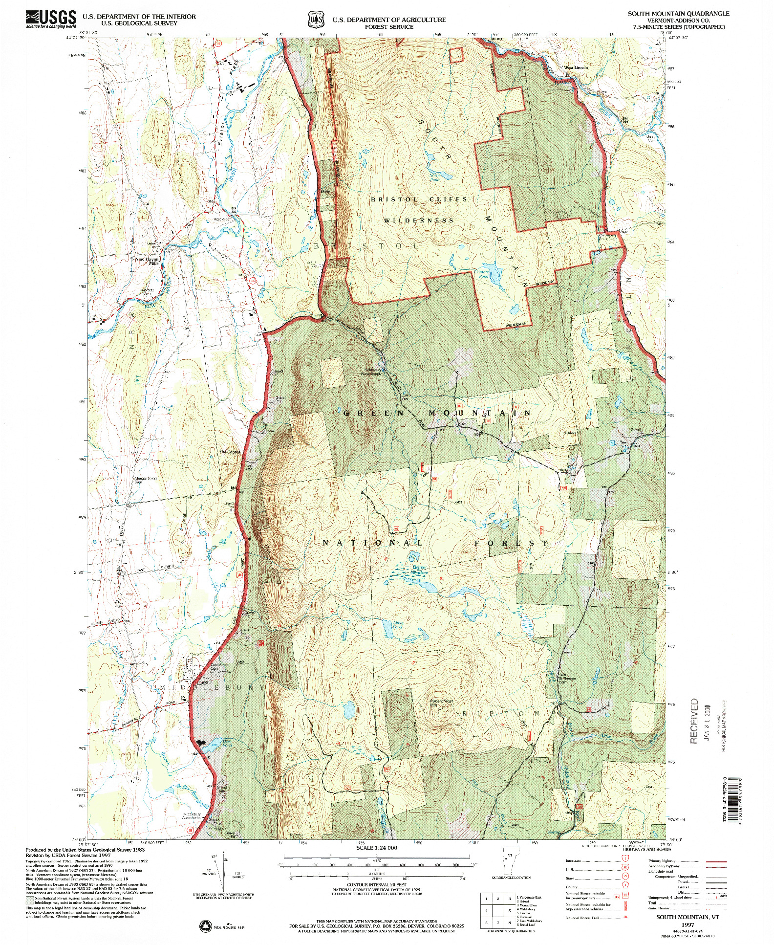 USGS 1:24000-SCALE QUADRANGLE FOR SOUTH MOUNTAIN, VT 1997