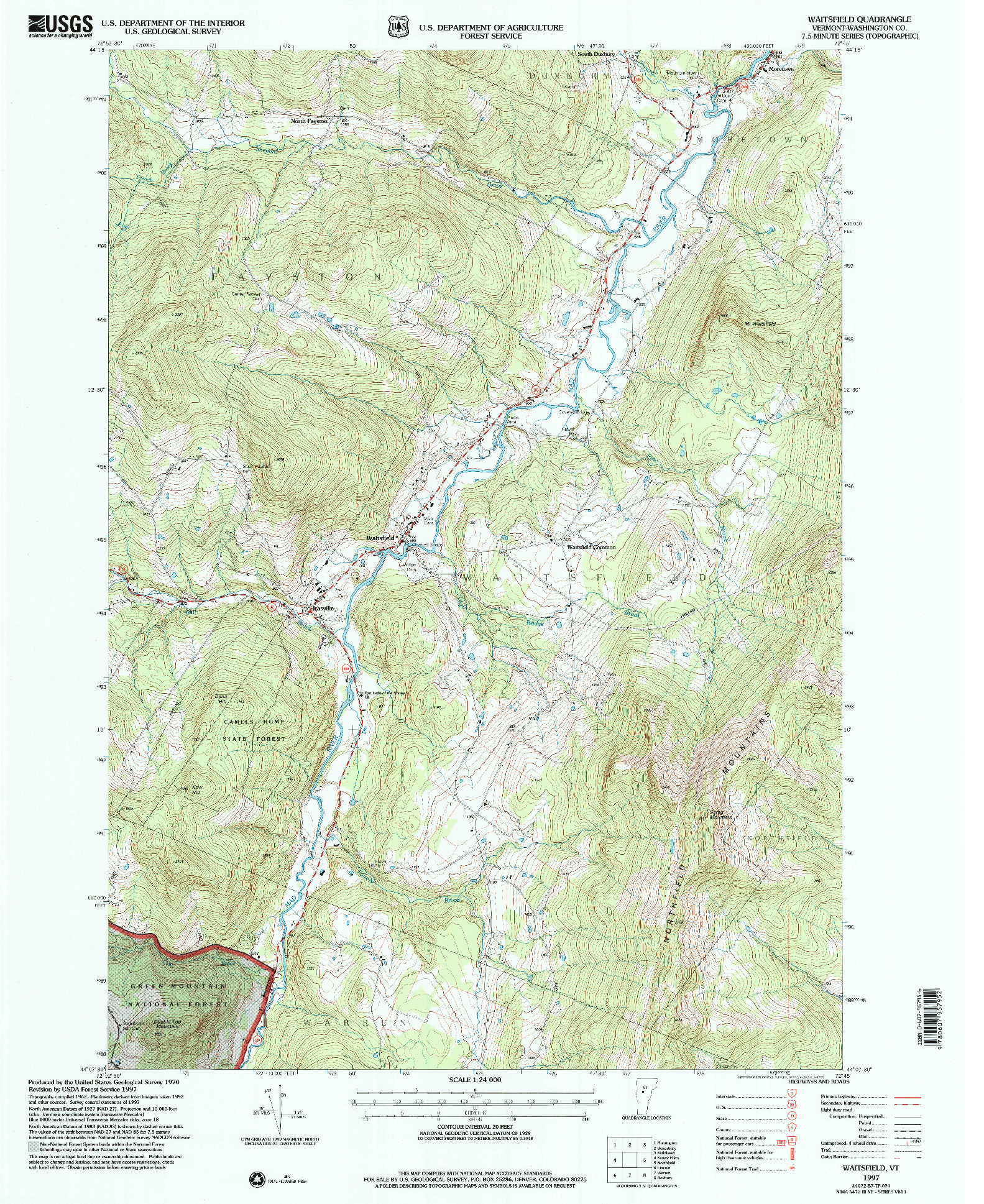 USGS 1:24000-SCALE QUADRANGLE FOR WAITSFIELD, VT 1997