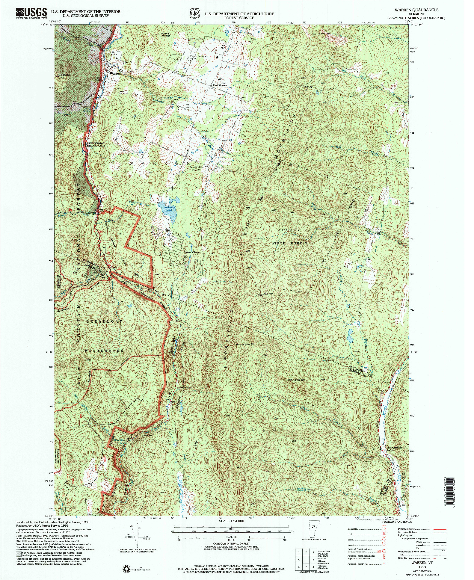 USGS 1:24000-SCALE QUADRANGLE FOR WARREN, VT 1997