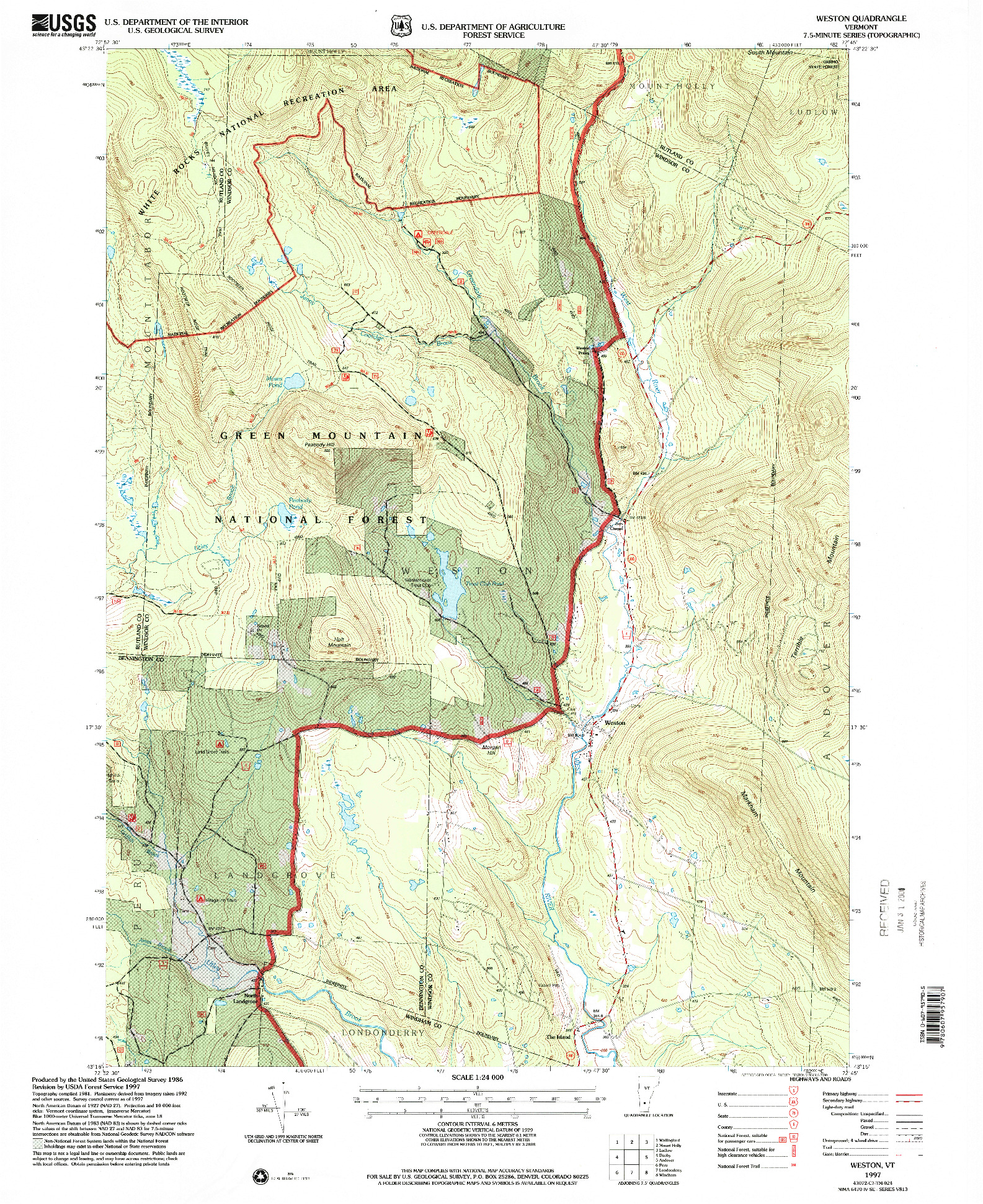 USGS 1:24000-SCALE QUADRANGLE FOR WESTON, VT 1997
