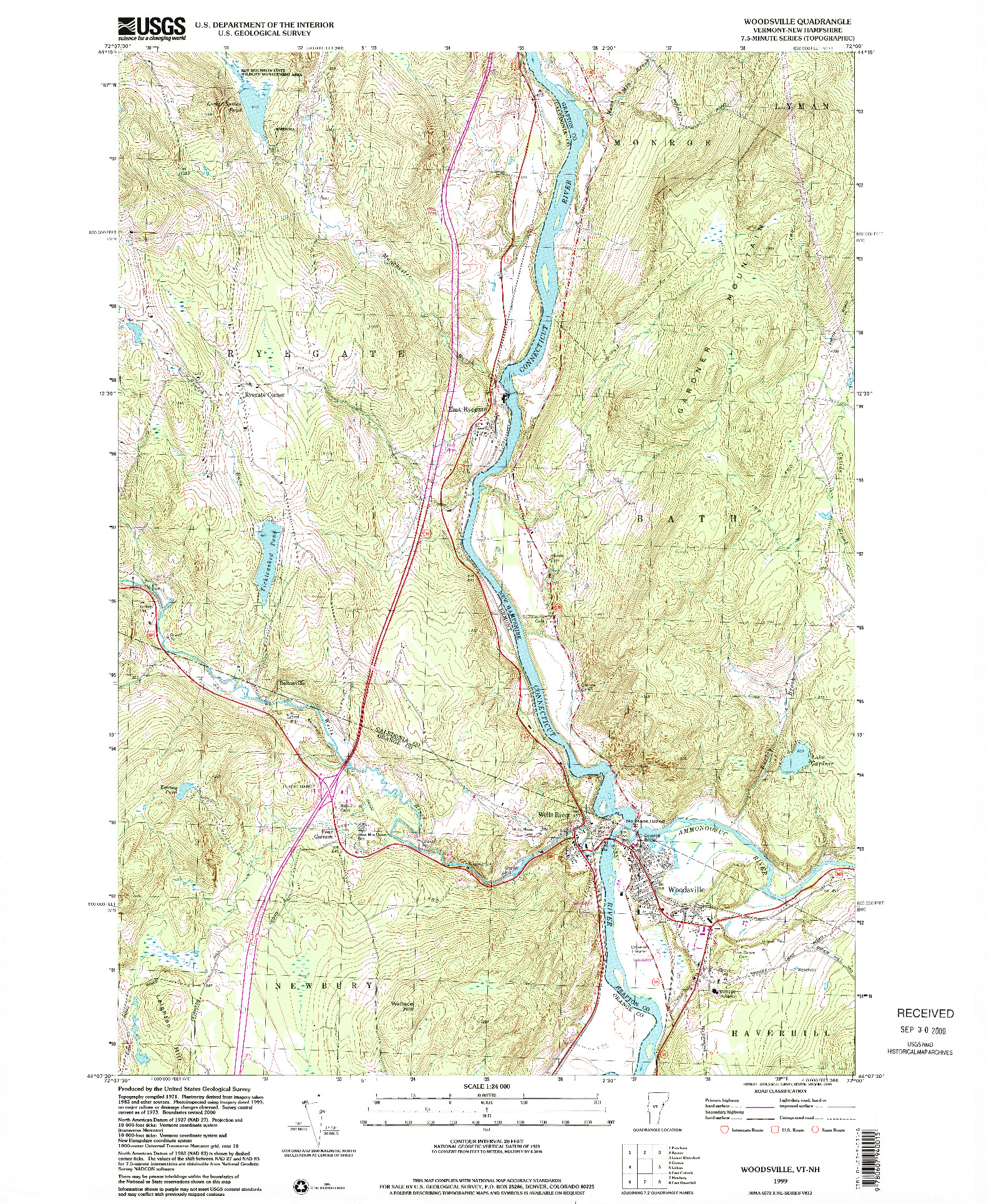 USGS 1:24000-SCALE QUADRANGLE FOR WOODSVILLE, VT 1999