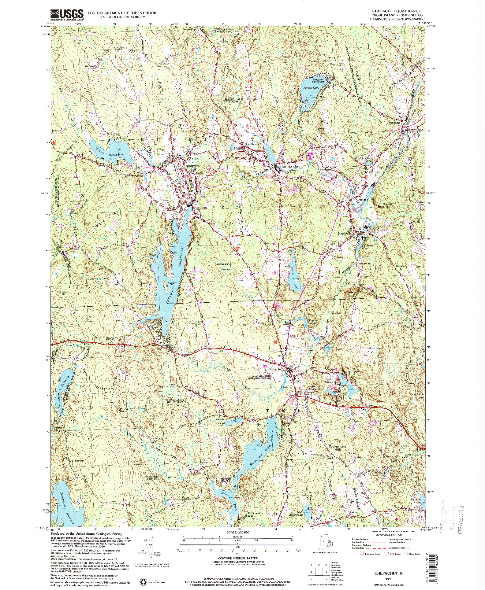 USGS 1:24000-SCALE QUADRANGLE FOR CHEPACHET, RI 1999