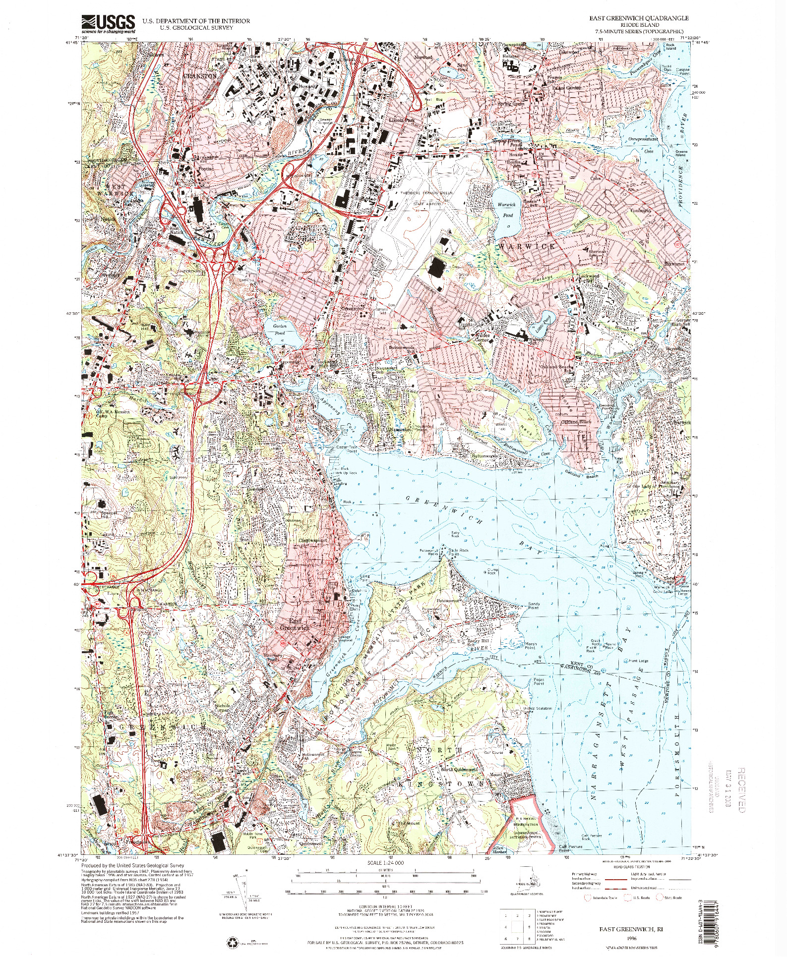 USGS 1:24000-SCALE QUADRANGLE FOR EAST GREENWICH, RI 1996