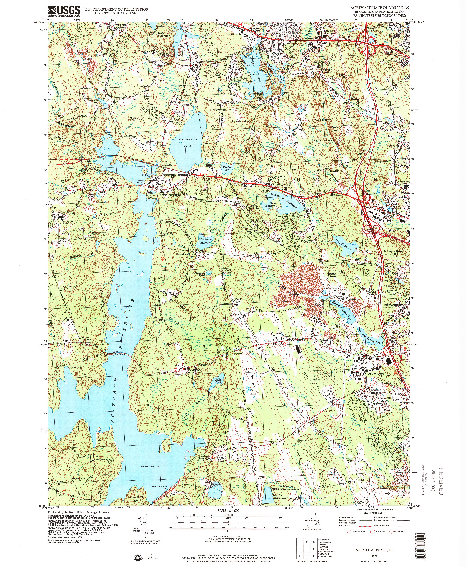 USGS 1:24000-SCALE QUADRANGLE FOR NORTH SCITUATE, RI 1996