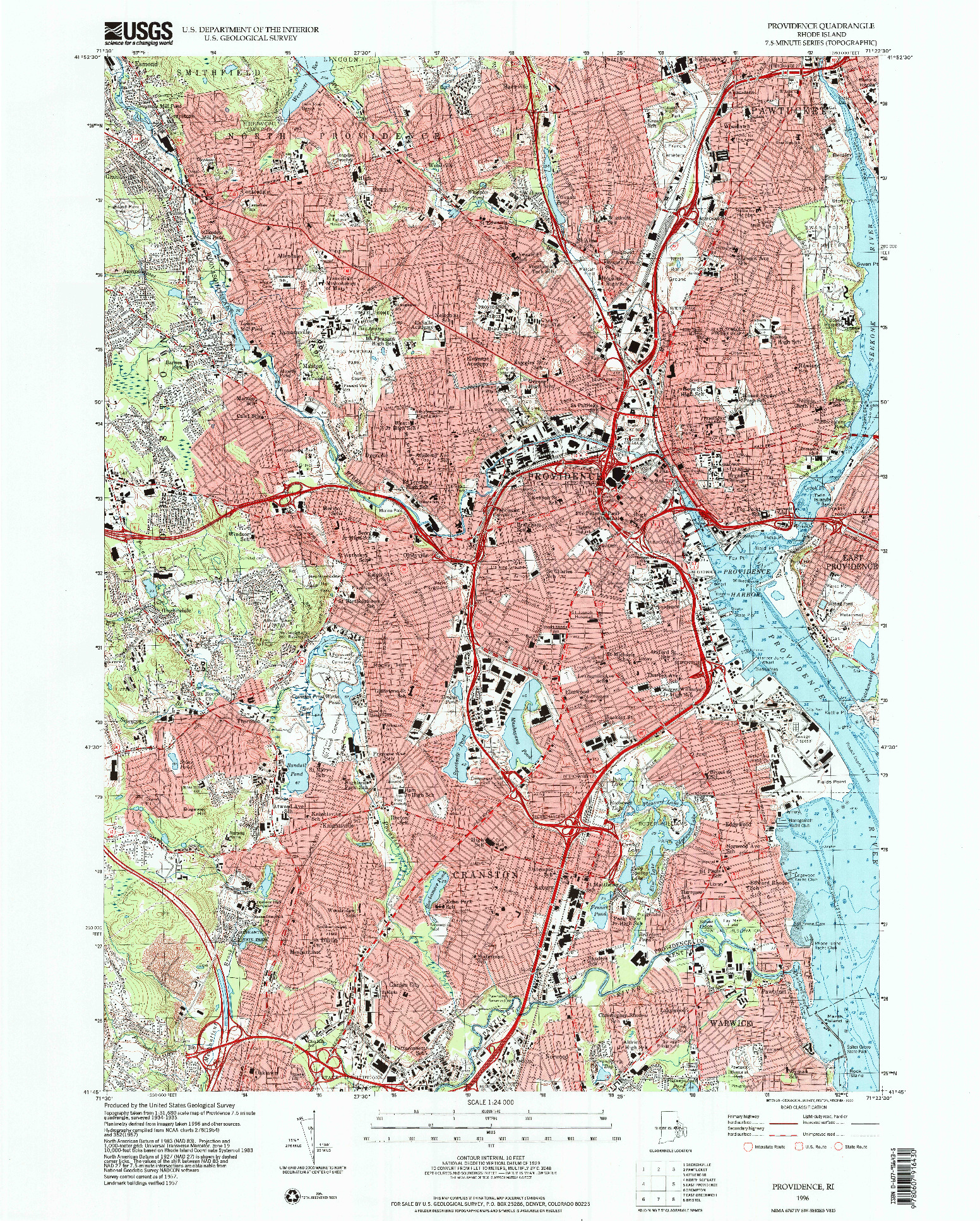 USGS 1:24000-SCALE QUADRANGLE FOR PROVIDENCE, RI 1996