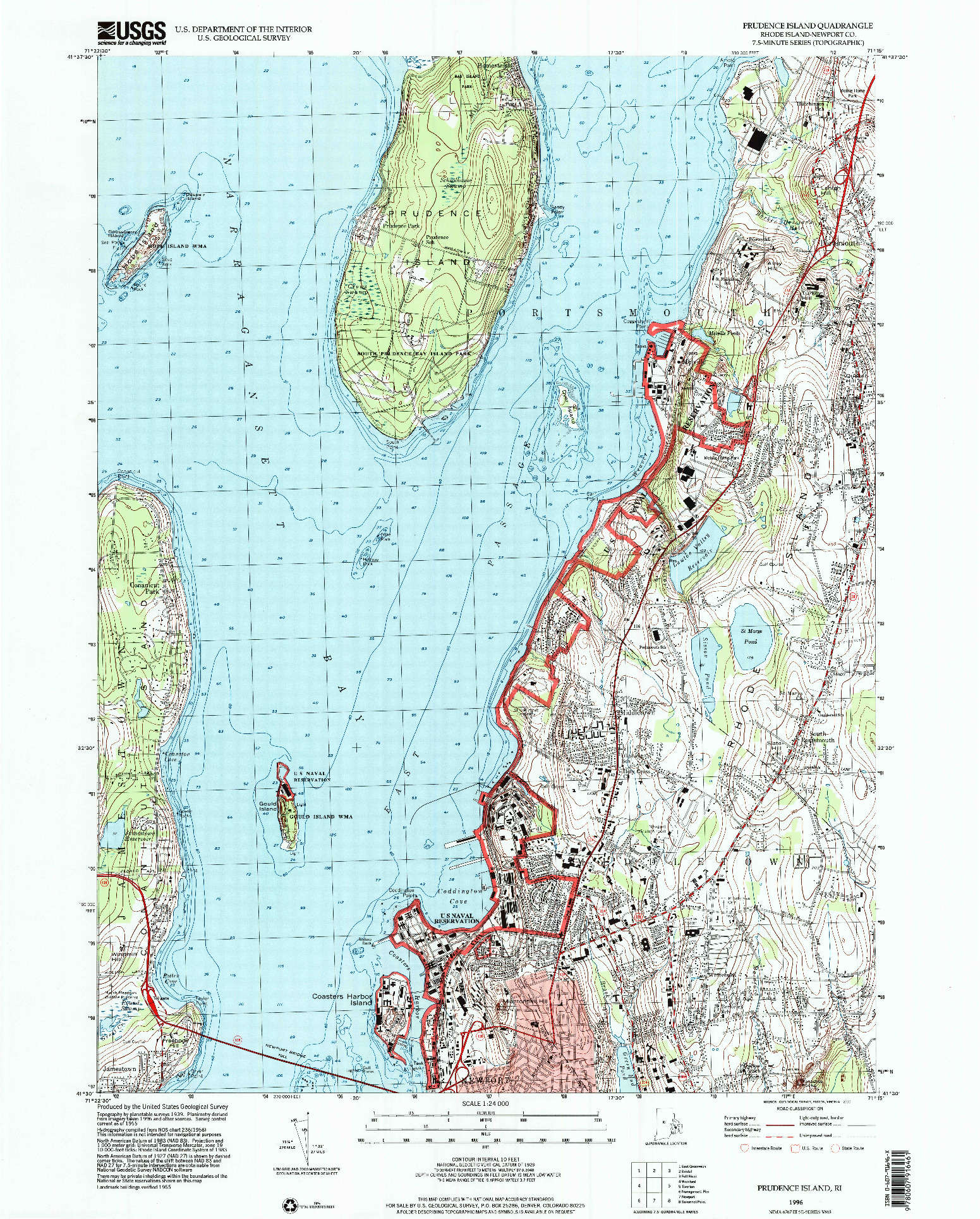 USGS 1:24000-SCALE QUADRANGLE FOR PRUDENCE ISLAND, RI 1996