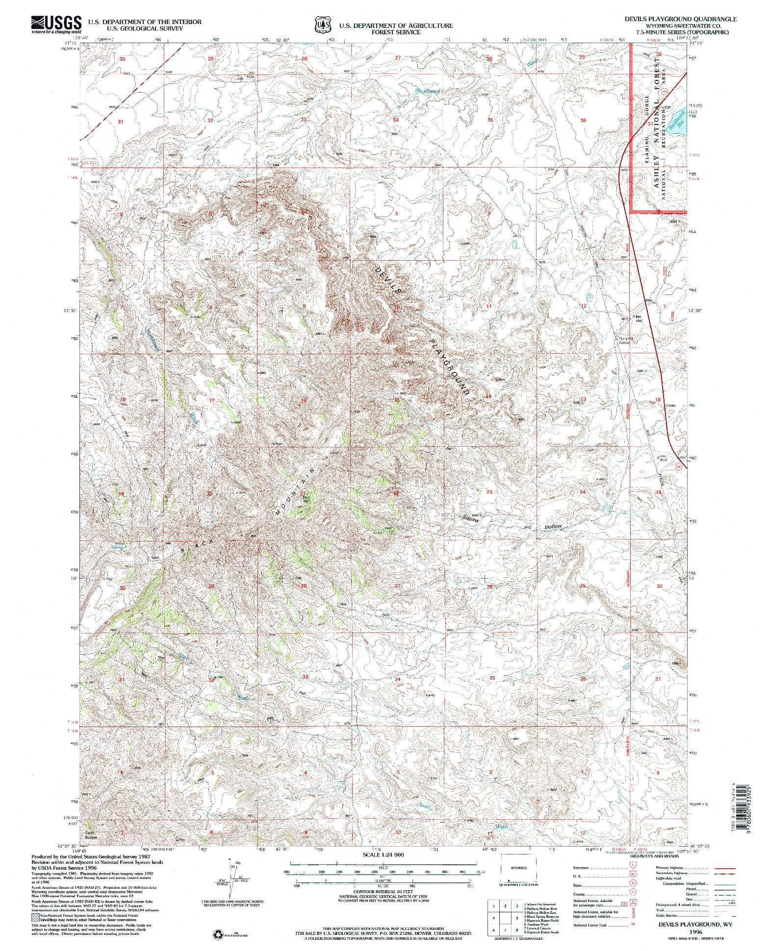 USGS 1:24000-SCALE QUADRANGLE FOR DEVILS PLAYGROUND, WY 1996