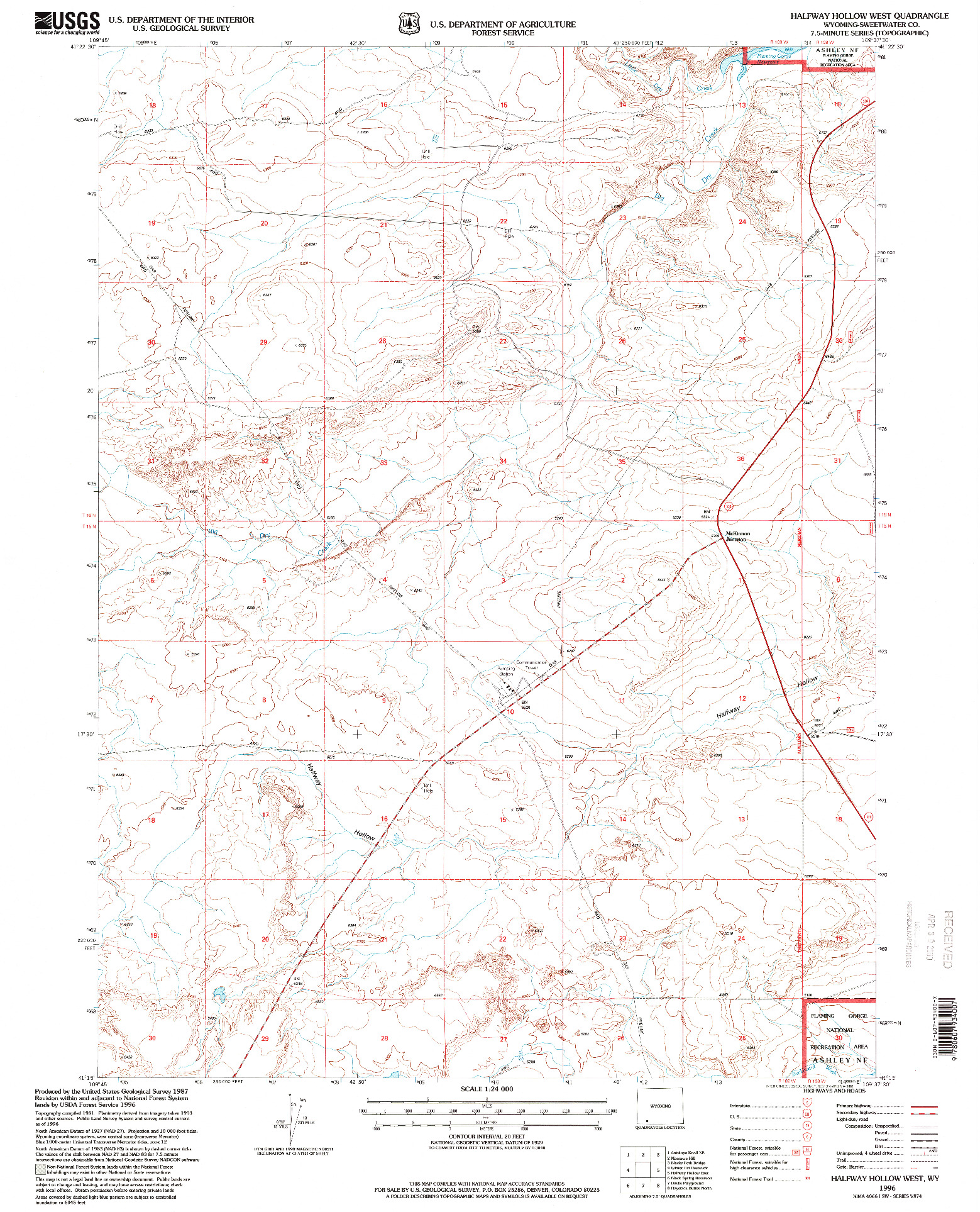 USGS 1:24000-SCALE QUADRANGLE FOR HALFWAY HOLLOW WEST, WY 1996