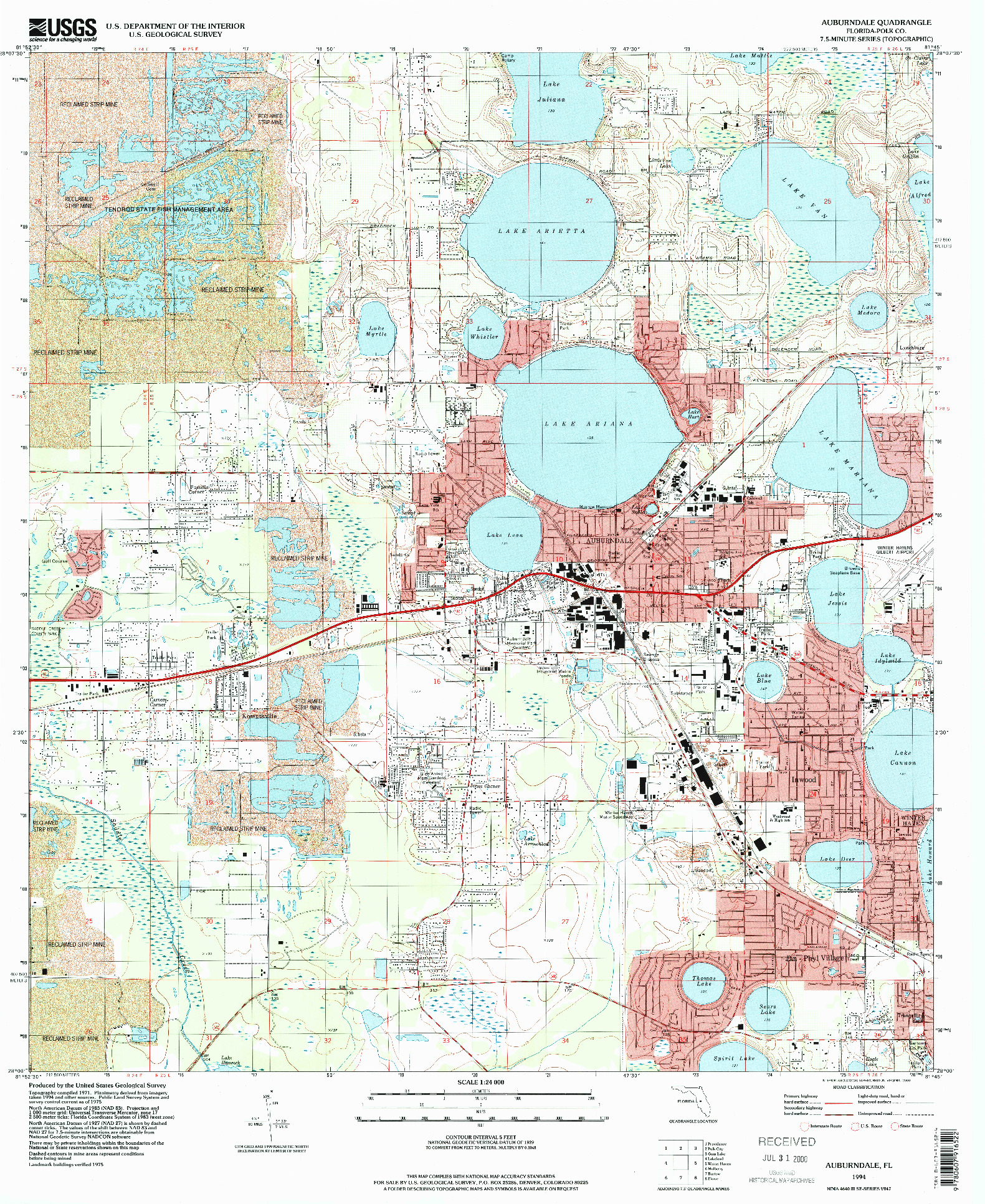 USGS 1:24000-SCALE QUADRANGLE FOR AUBURNDALE, FL 1994