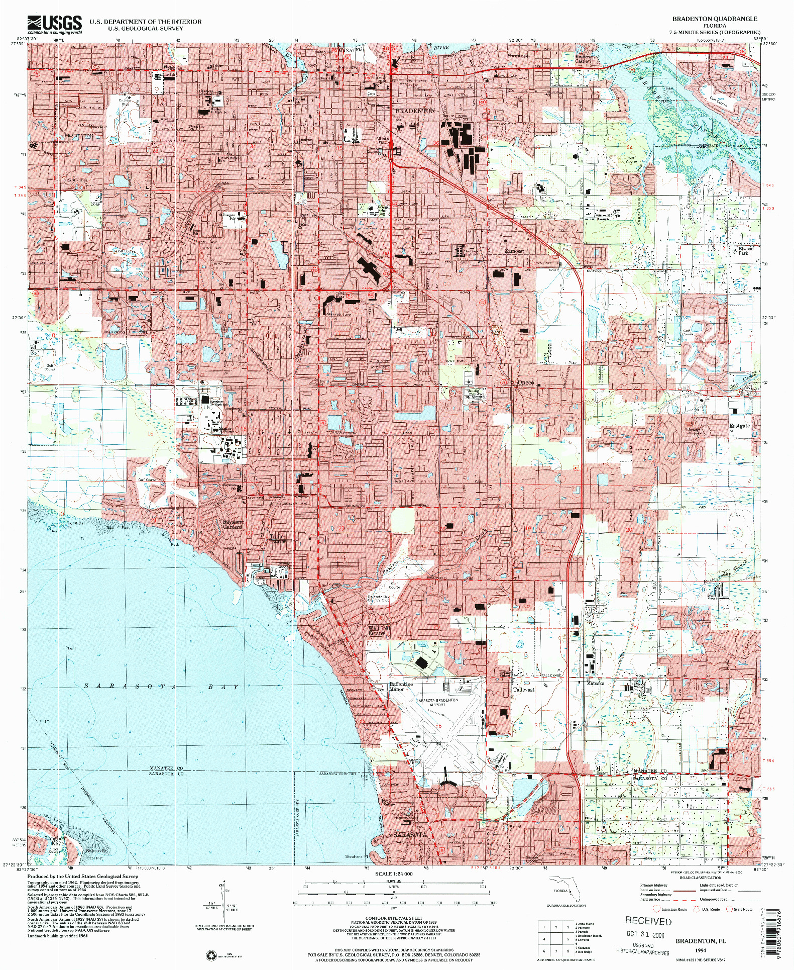 USGS 1:24000-SCALE QUADRANGLE FOR BRADENTON, FL 1994