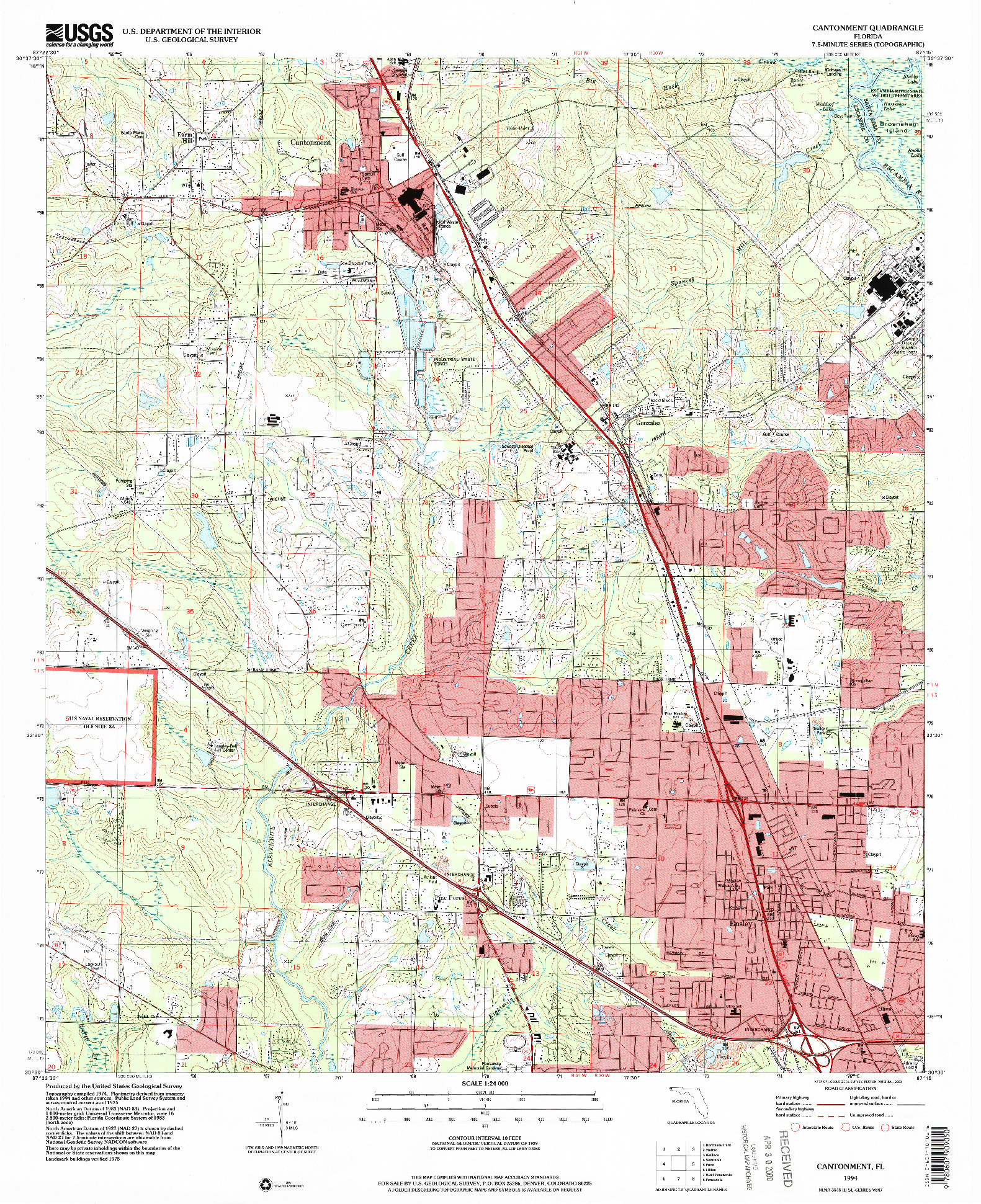 USGS 1:24000-SCALE QUADRANGLE FOR CANTONMENT, FL 1994