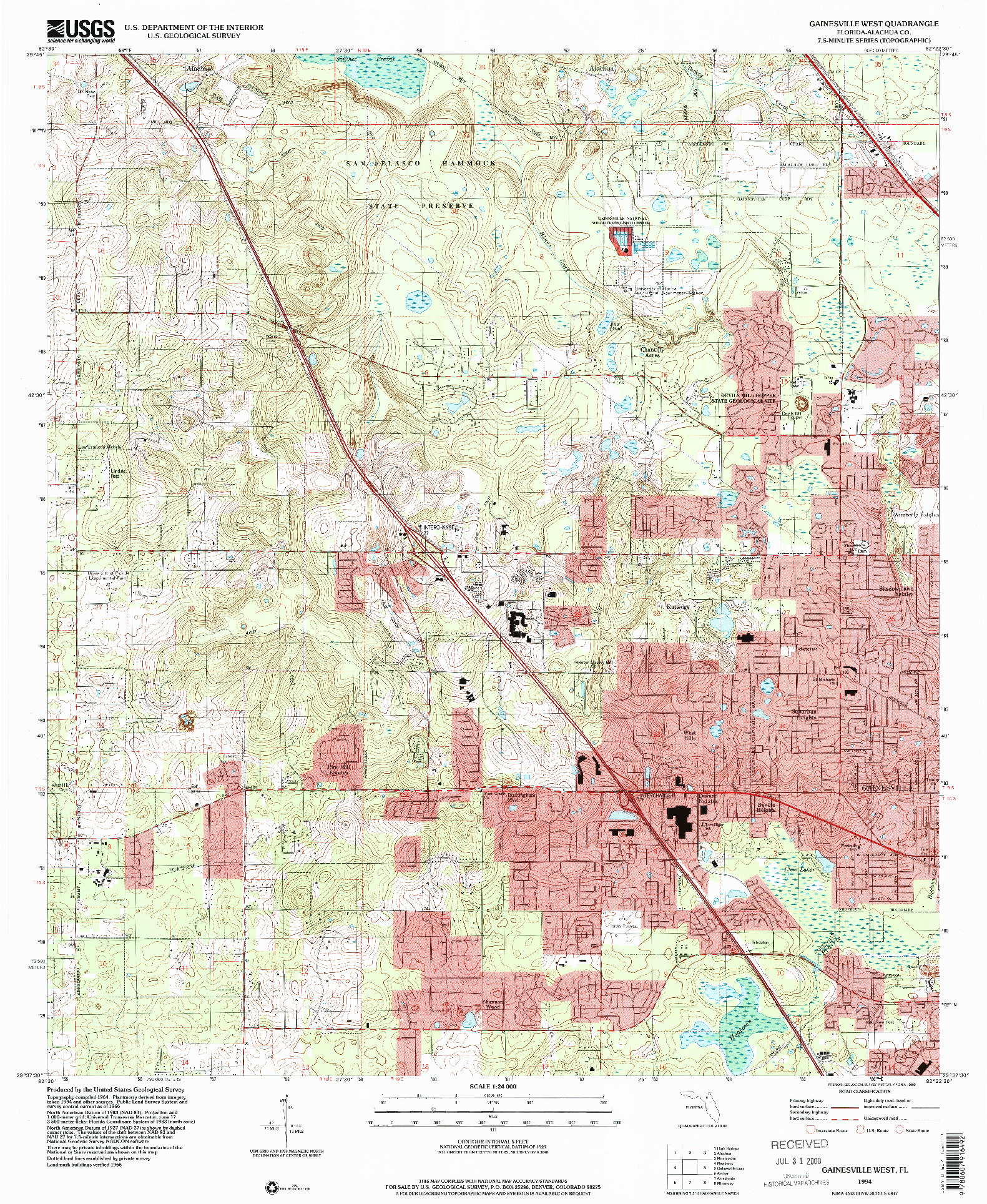 USGS 1:24000-SCALE QUADRANGLE FOR GAINESVILLE WEST, FL 1994