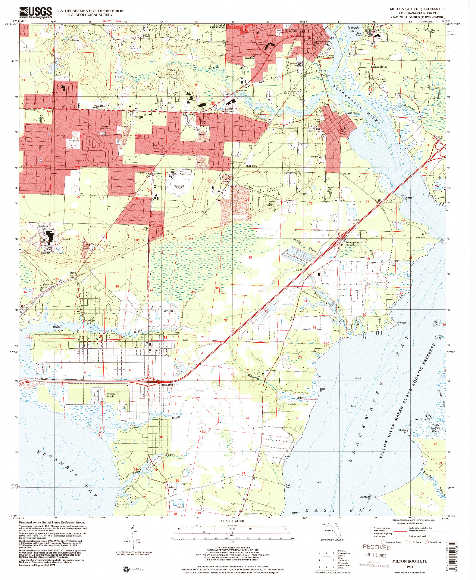 USGS 1:24000-SCALE QUADRANGLE FOR MILTON SOUTH, FL 1994