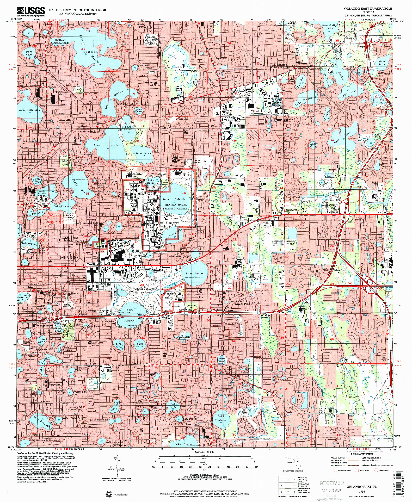 USGS 1:24000-SCALE QUADRANGLE FOR ORLANDO EAST, FL 1994