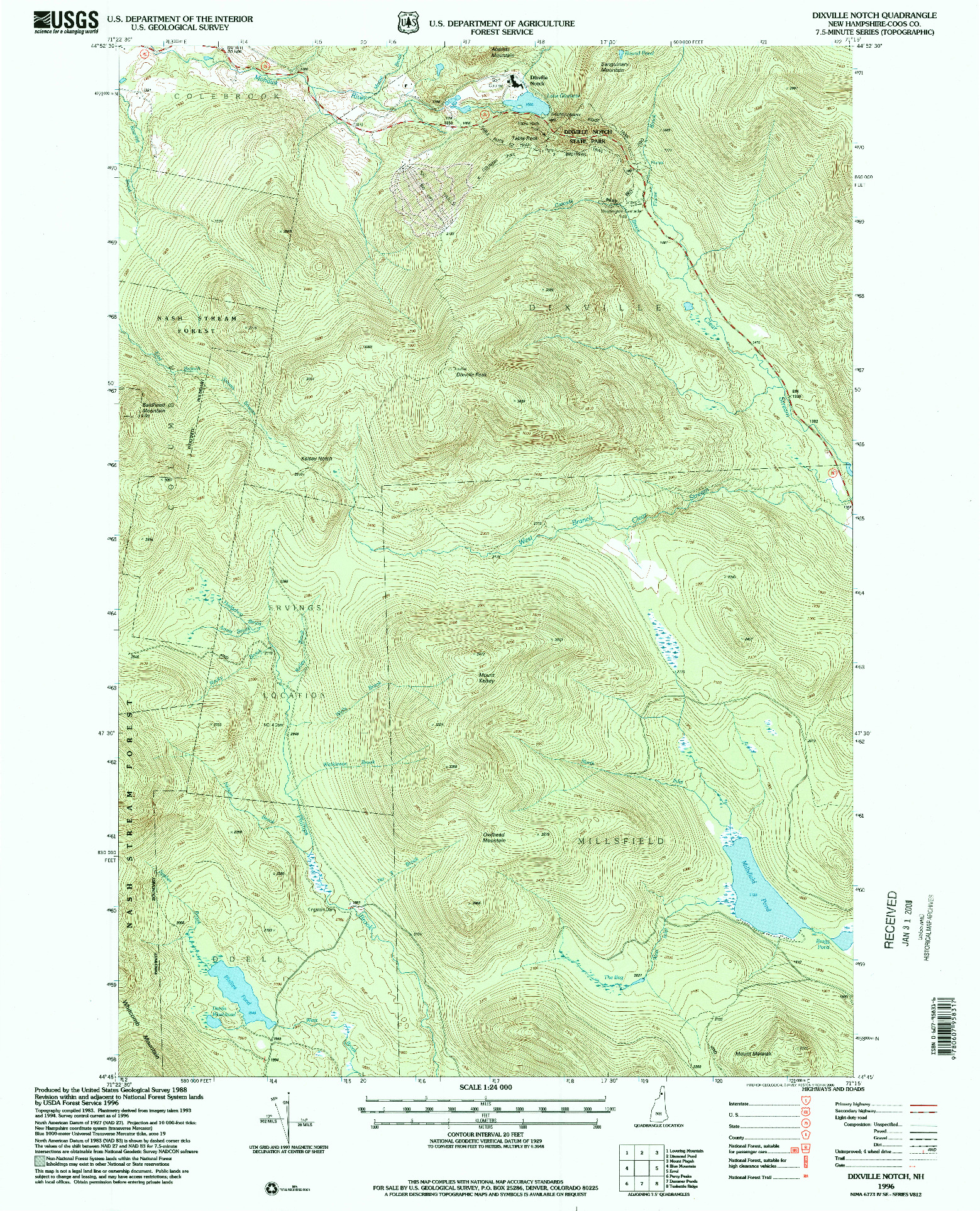 USGS 1:24000-SCALE QUADRANGLE FOR DIXVILLE NOTCH, NH 1996