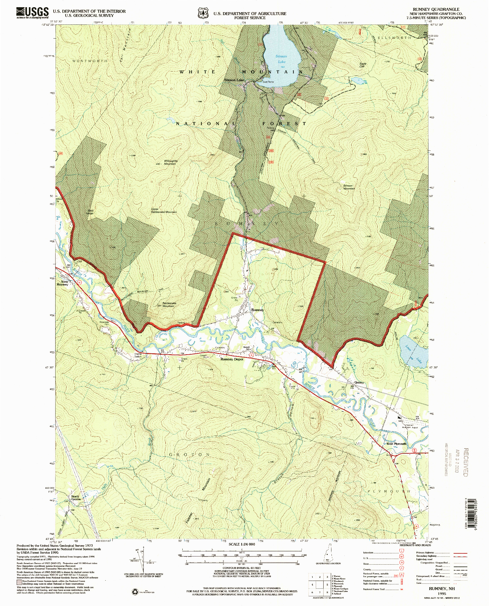 USGS 1:24000-SCALE QUADRANGLE FOR RUMNEY, NH 1995