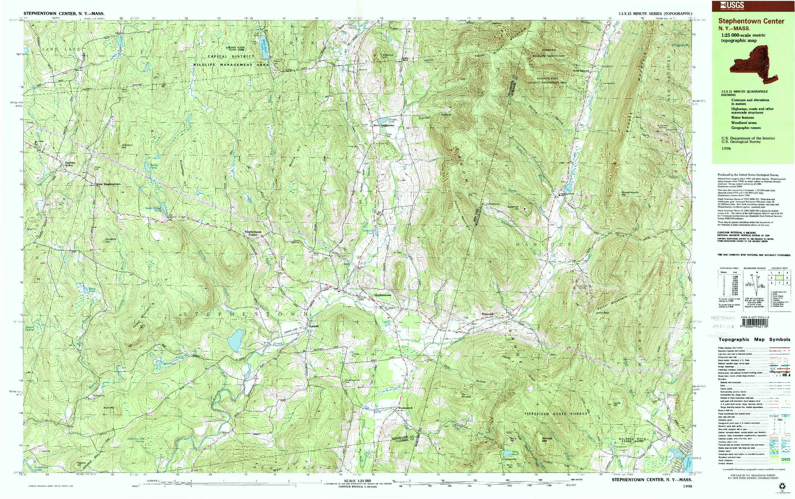 USGS 1:25000-SCALE QUADRANGLE FOR STEPHENTOWN CENTER, NY 1998