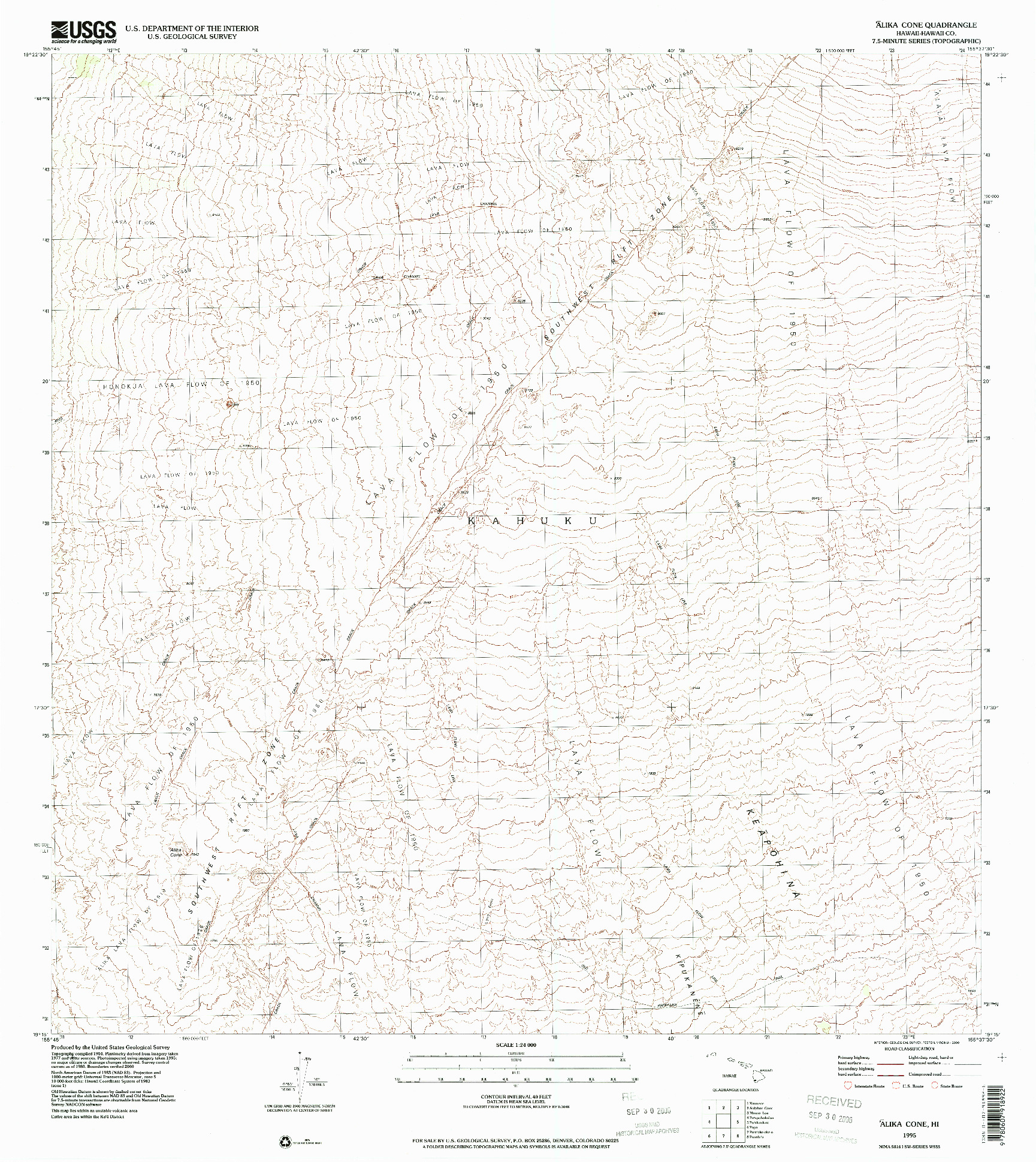 USGS 1:24000-SCALE QUADRANGLE FOR ALIKA CONE, HI 1995