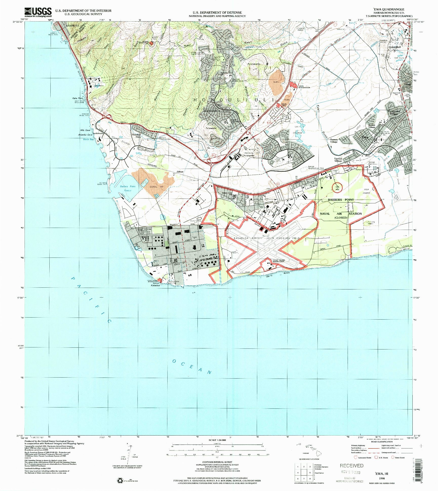 USGS 1:24000-SCALE QUADRANGLE FOR EWA, HI 1998