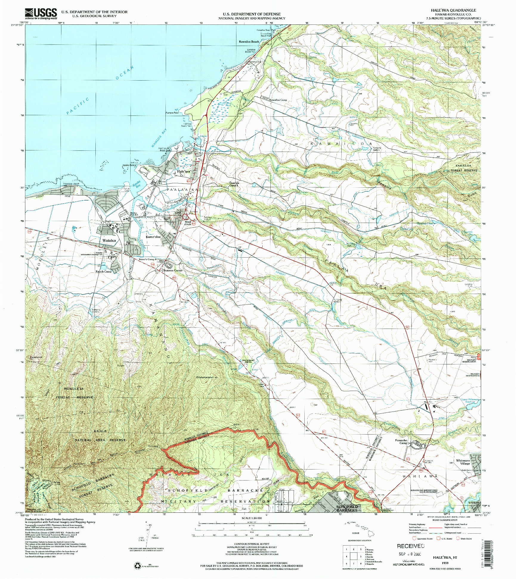 USGS 1:24000-SCALE QUADRANGLE FOR HALEIWA, HI 1999