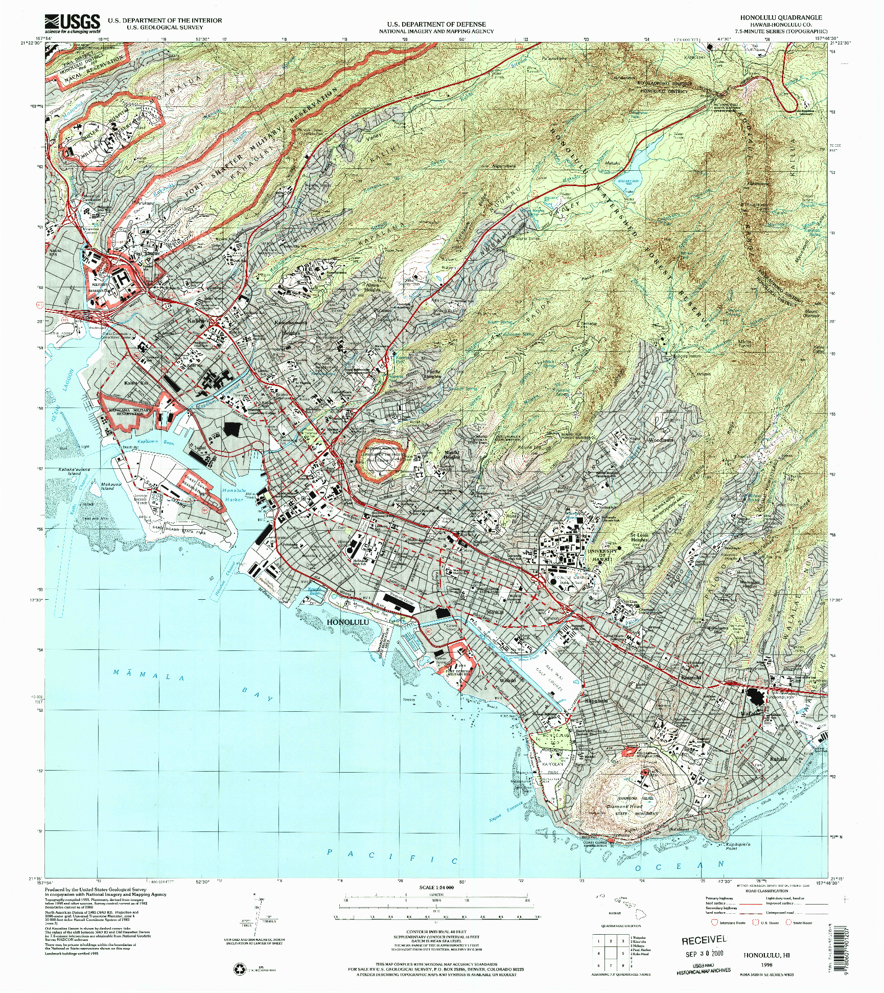 USGS 1:24000-SCALE QUADRANGLE FOR HONOLULU, HI 1998