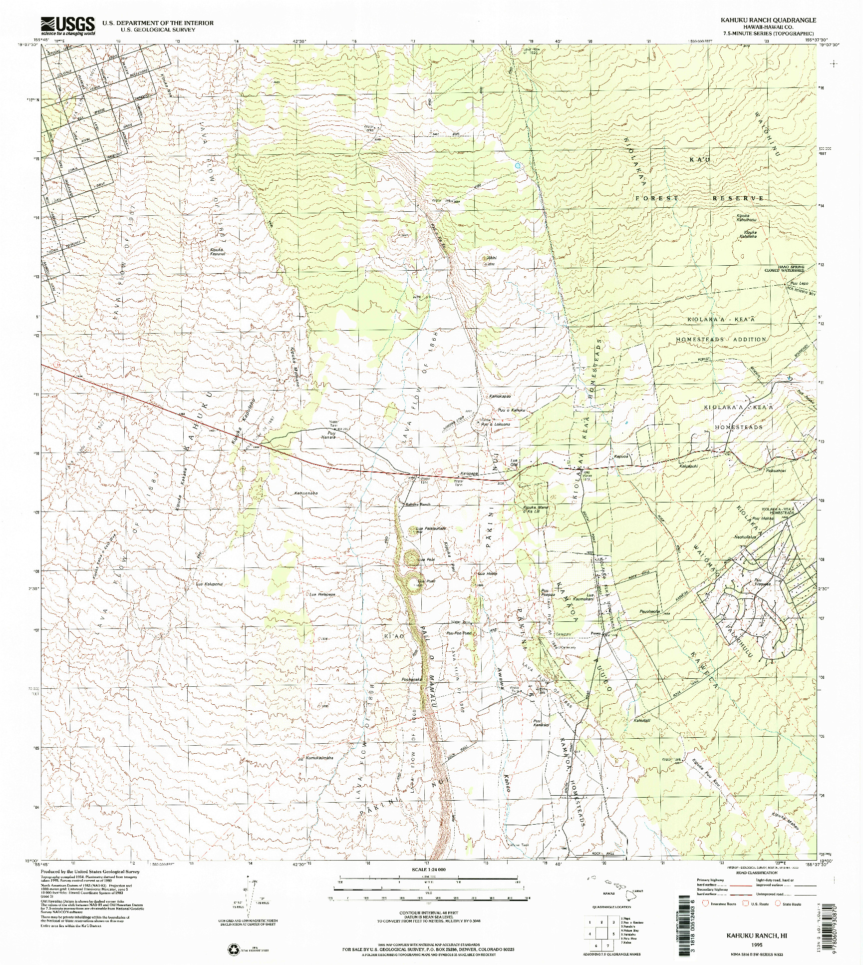 USGS 1:24000-SCALE QUADRANGLE FOR KAHUKU RANCH, HI 1995