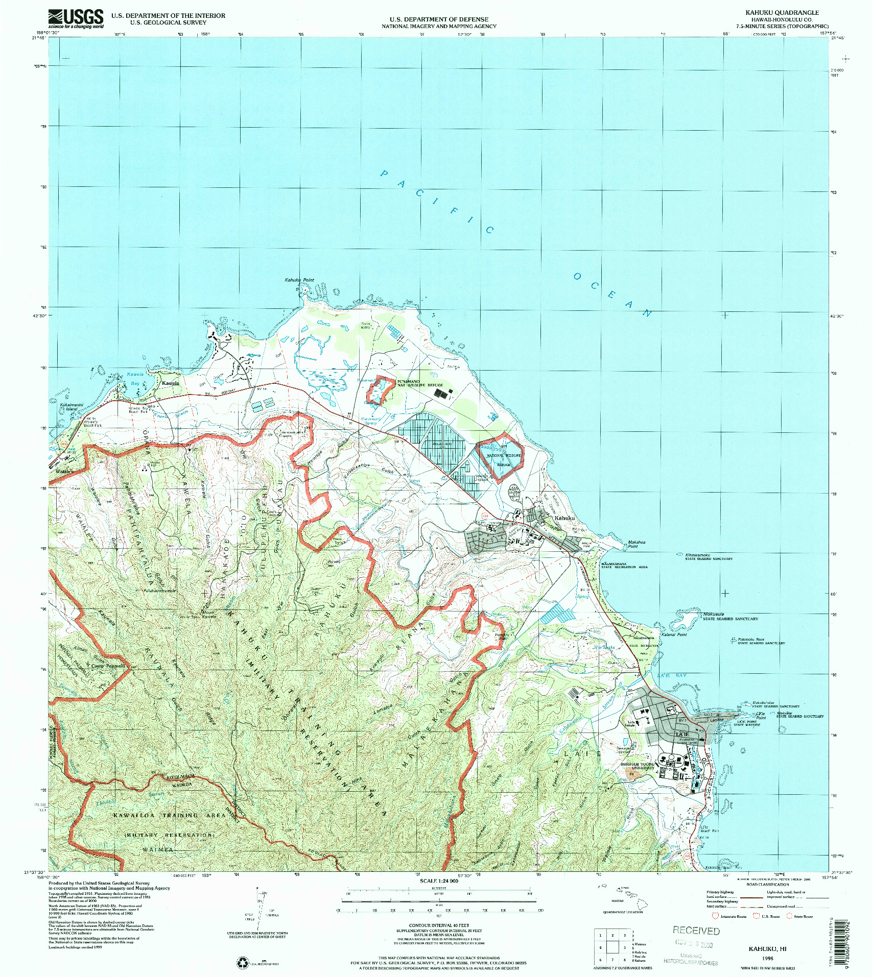 USGS 1:24000-SCALE QUADRANGLE FOR KAHUKU, HI 1998