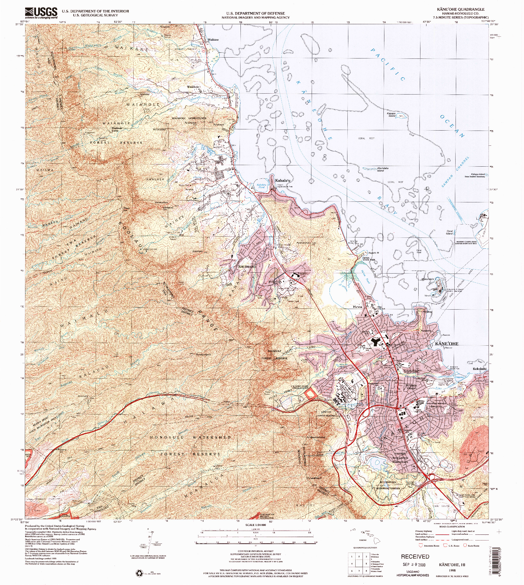 USGS 1:24000-SCALE QUADRANGLE FOR KANEOHE, HI 1998