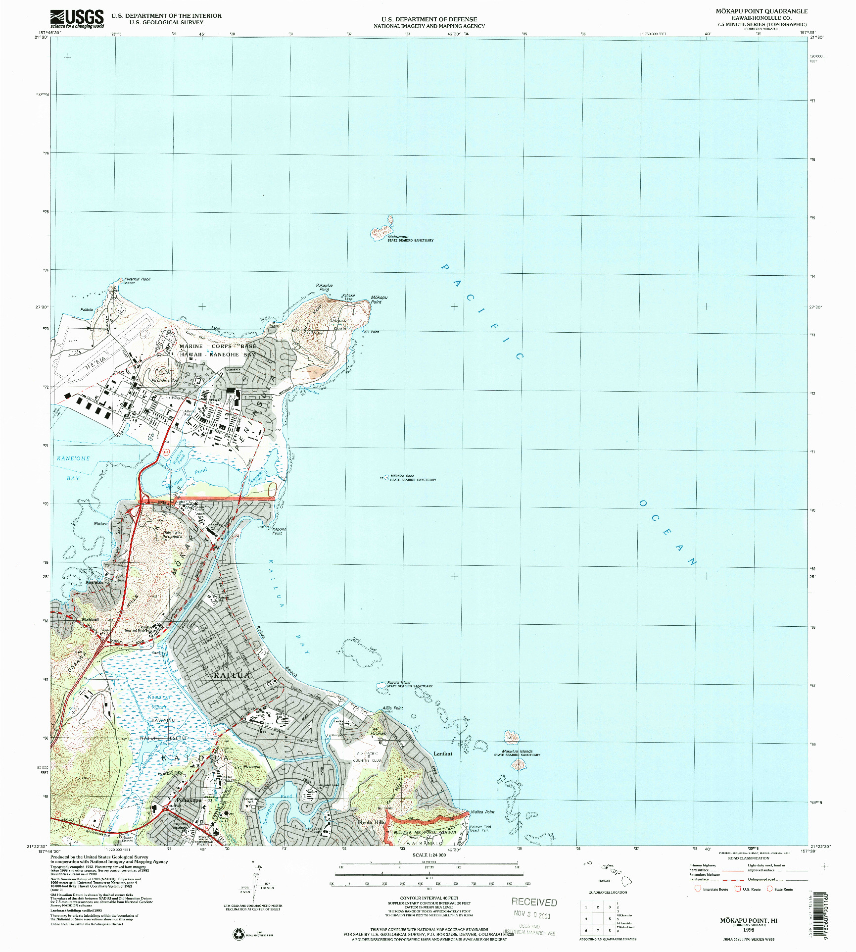 USGS 1:24000-SCALE QUADRANGLE FOR MOKAPU POINT, HI 1998