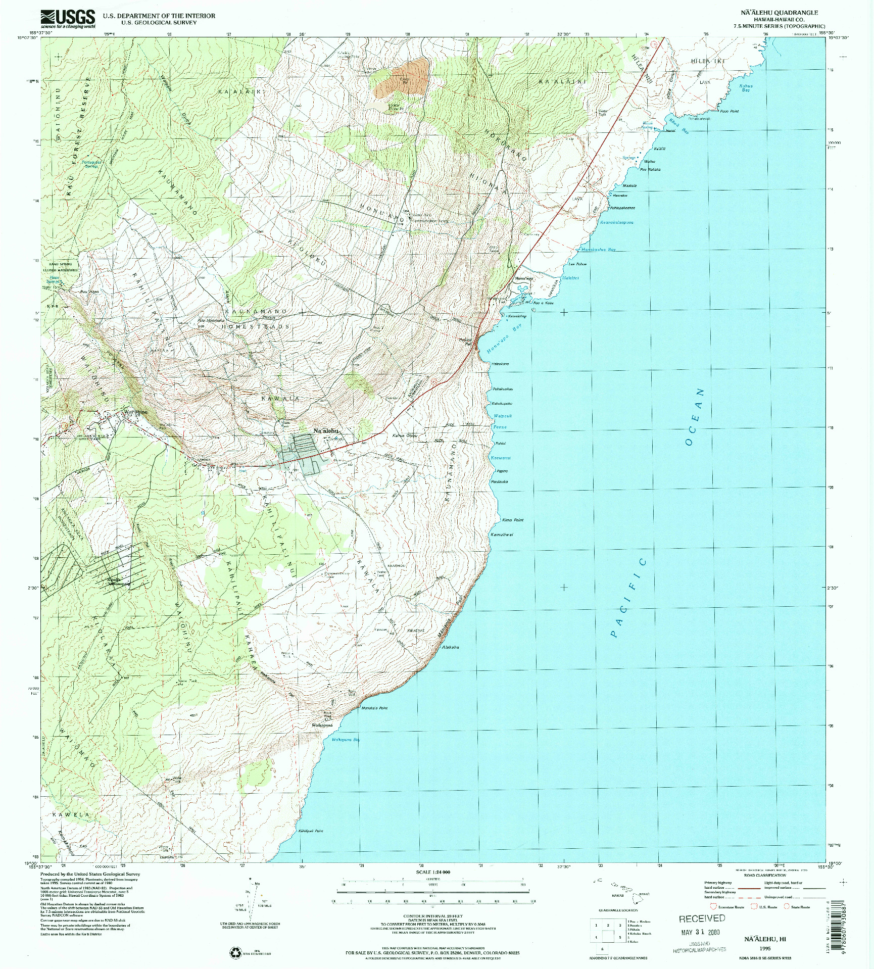 USGS 1:24000-SCALE QUADRANGLE FOR NAALEHU, HI 1995