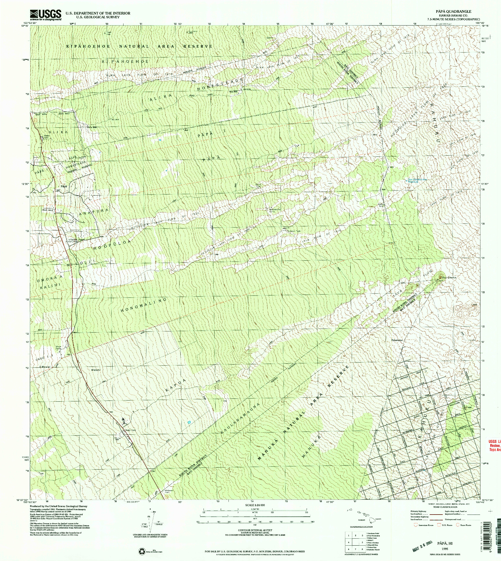 USGS 1:24000-SCALE QUADRANGLE FOR PAPA, HI 1995