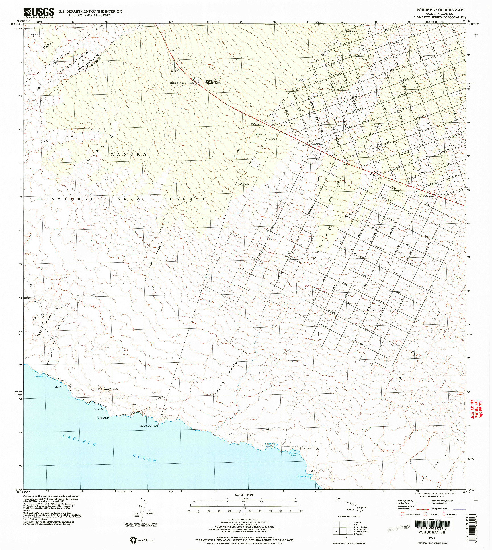 USGS 1:24000-SCALE QUADRANGLE FOR POHUE BAY, HI 1995