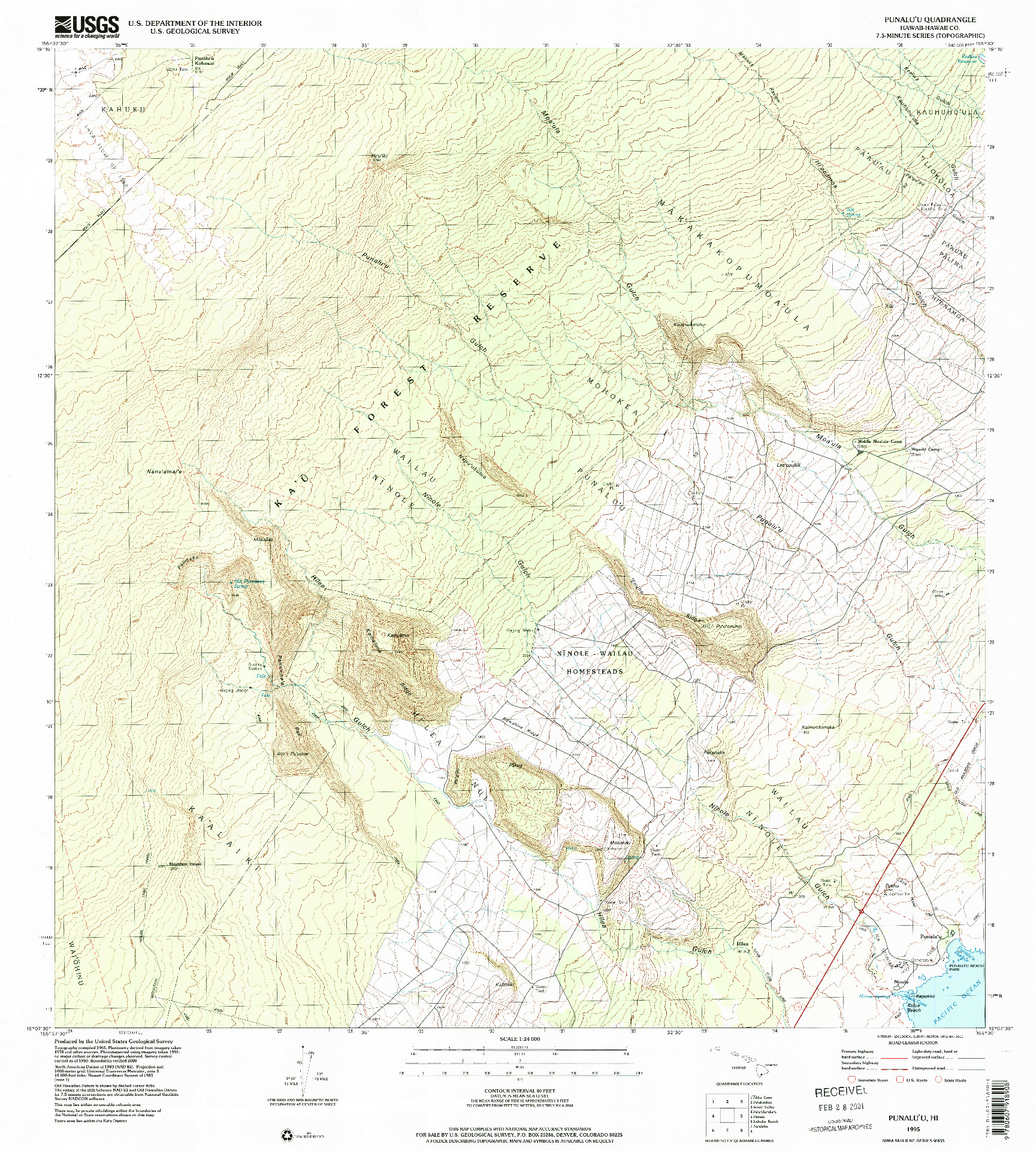 USGS 1:24000-SCALE QUADRANGLE FOR PUNALUU, HI 1995