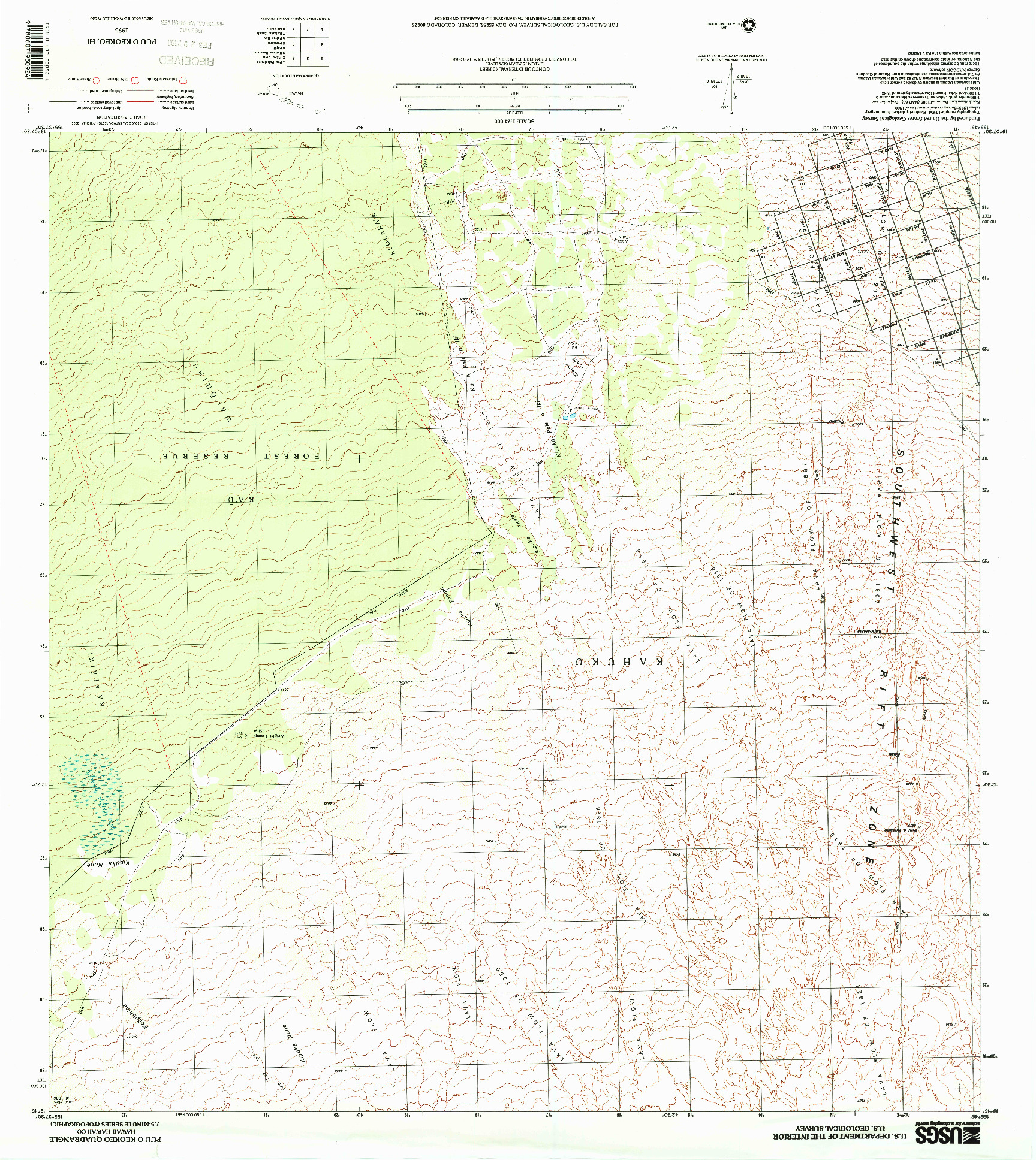 USGS 1:24000-SCALE QUADRANGLE FOR PUU O KEOKEO, HI 1995