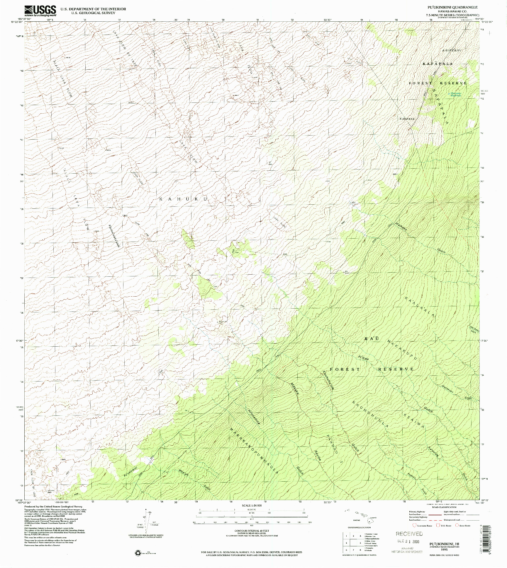 USGS 1:24000-SCALE QUADRANGLE FOR PUUKINIKINI, HI 1995